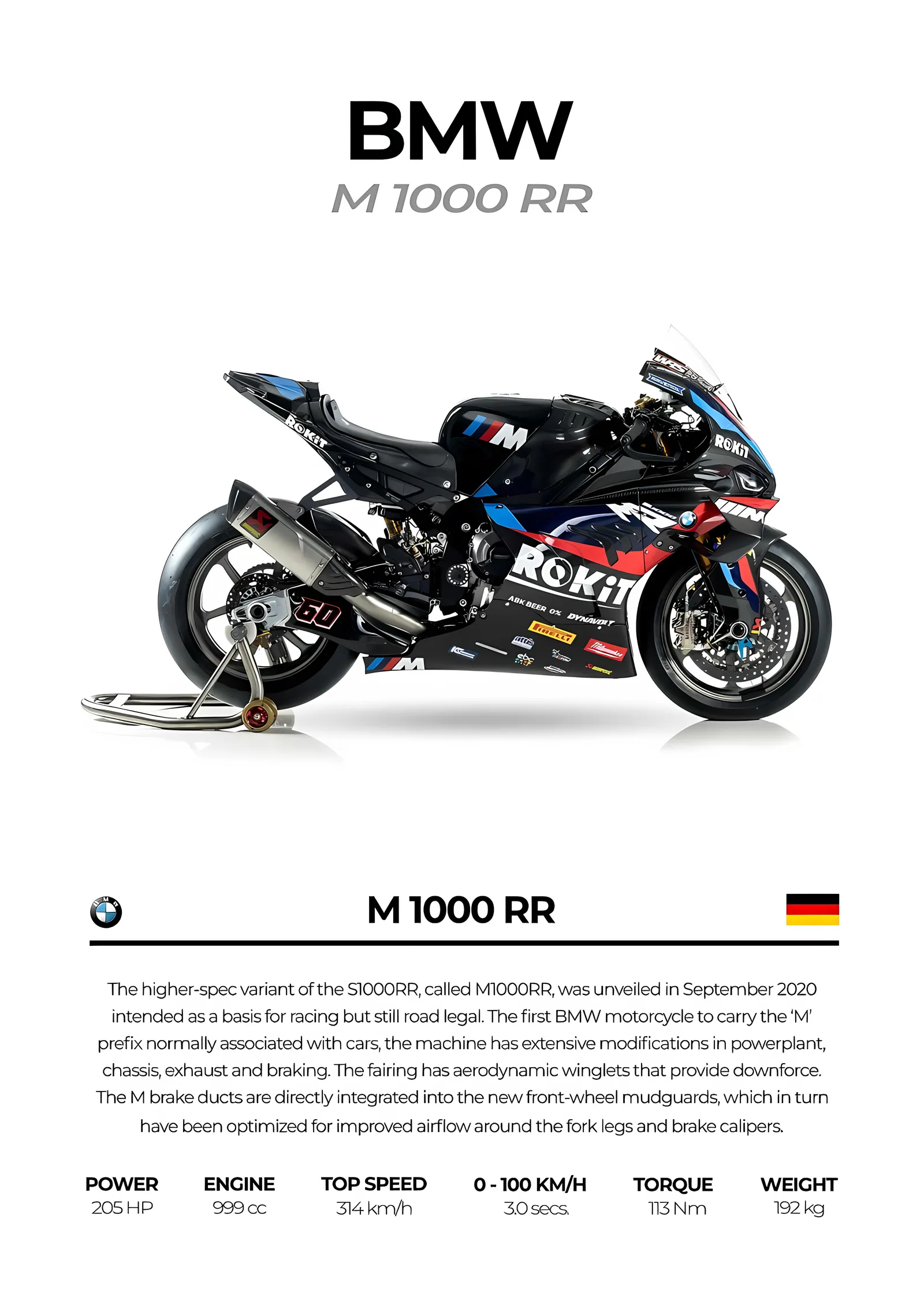 BMW M 1000 RR - Beyaz Zemin metal tablo