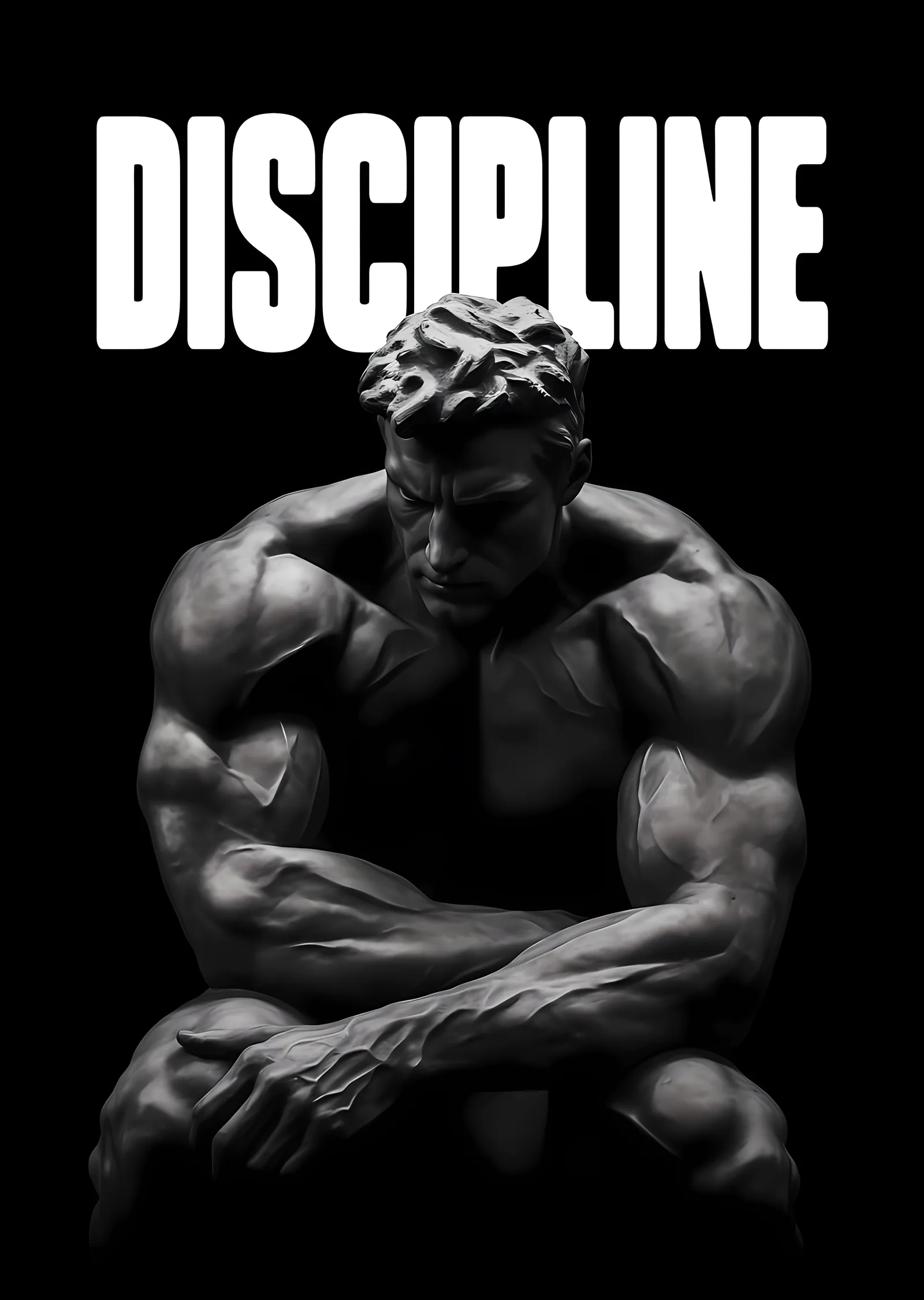 Discipline - Siyah Zeminde Kaslı Duruş metal tablo