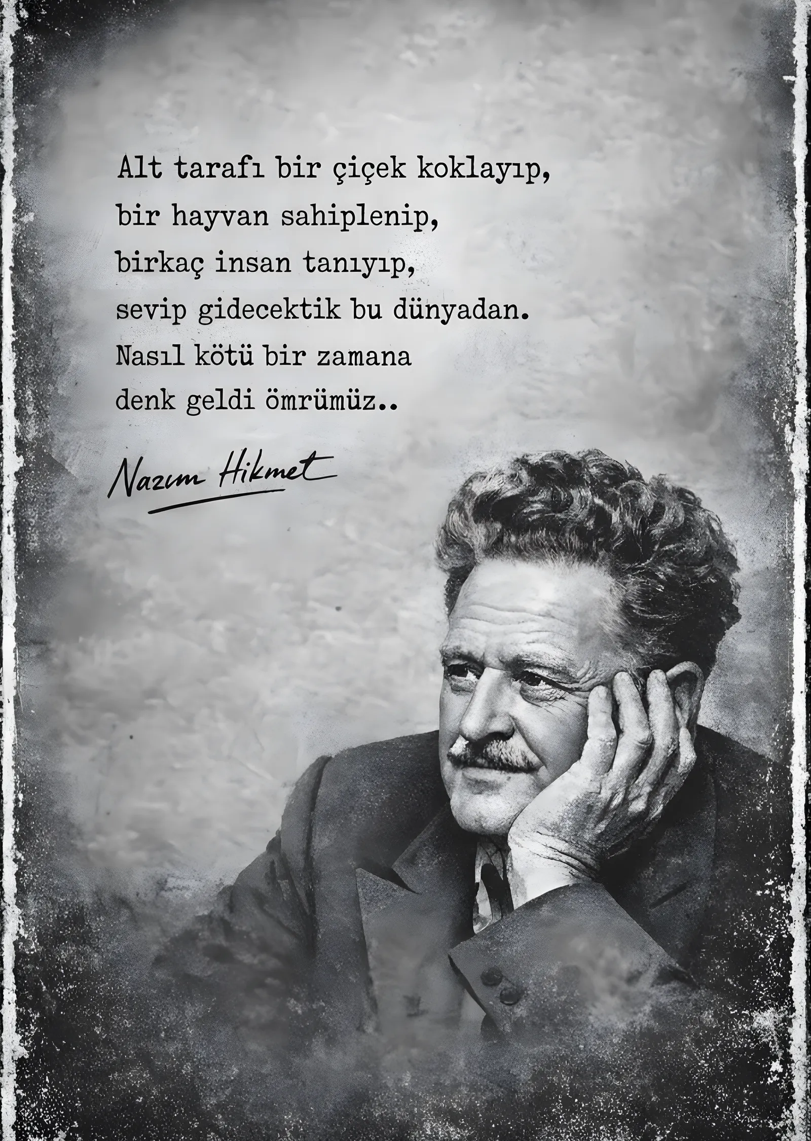 Nâzım Hikmet: Alt Tarafı Bir Çiçek metal tablo