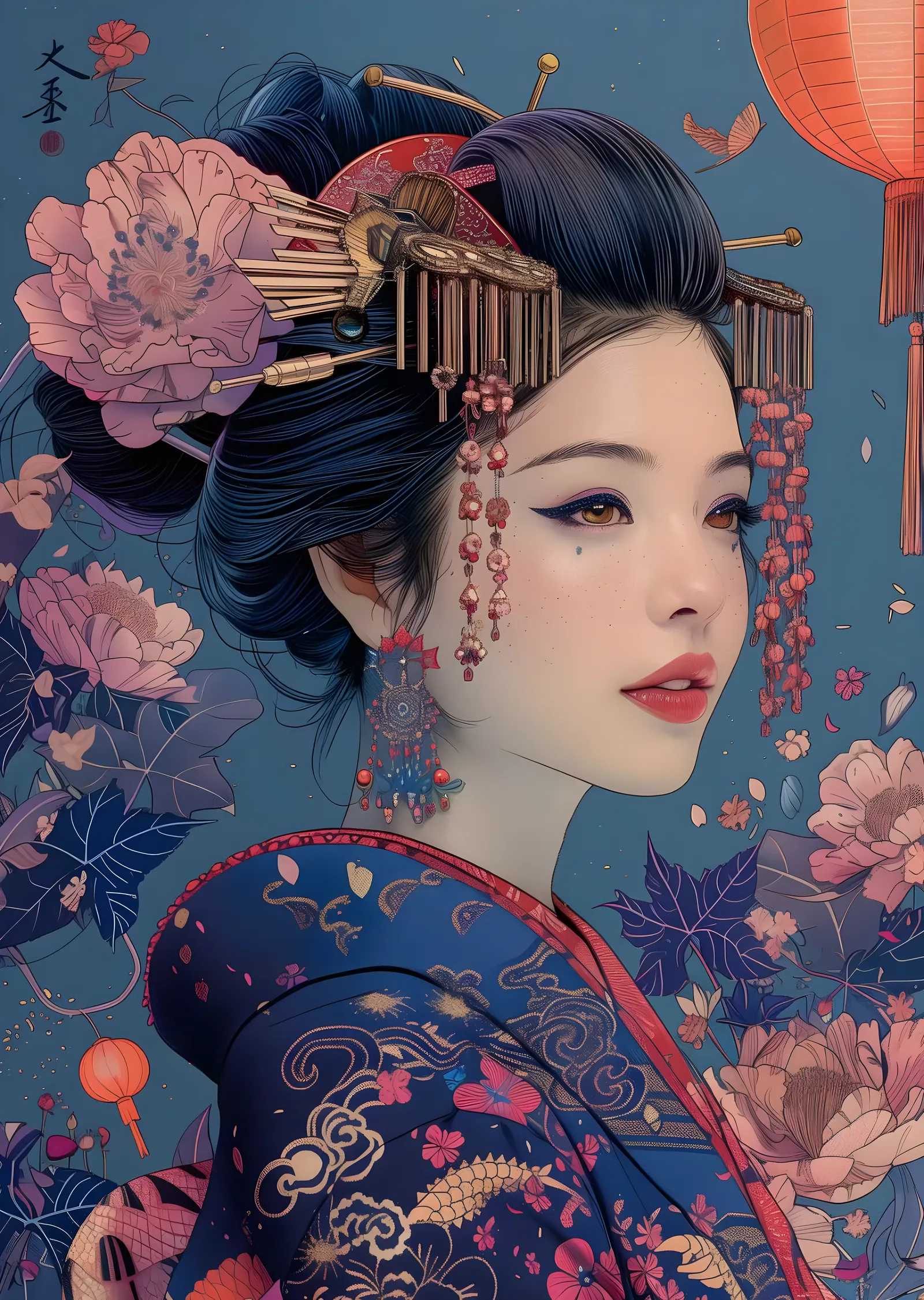 Mavi Kimono metal tablo