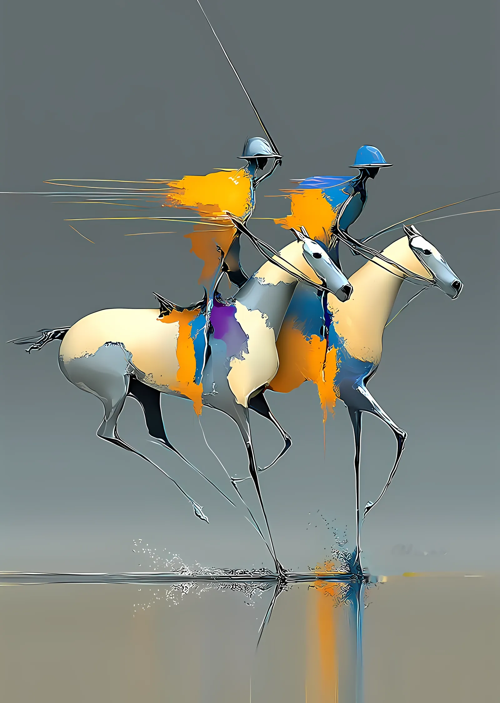 Soyut Polo Atları metal tablo