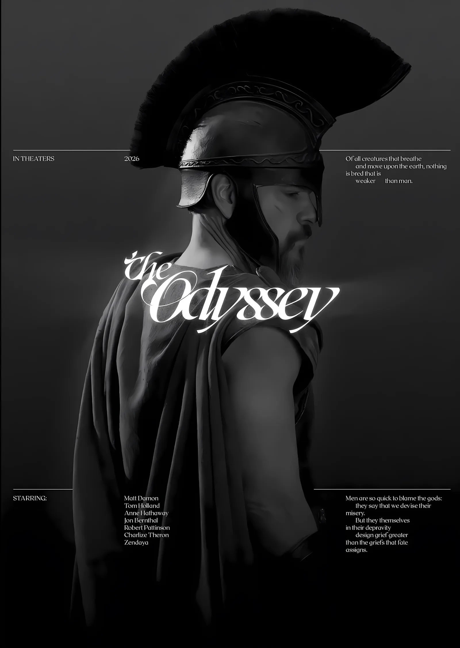 The Odyssey: Siyah Beyaz Portre metal tablo