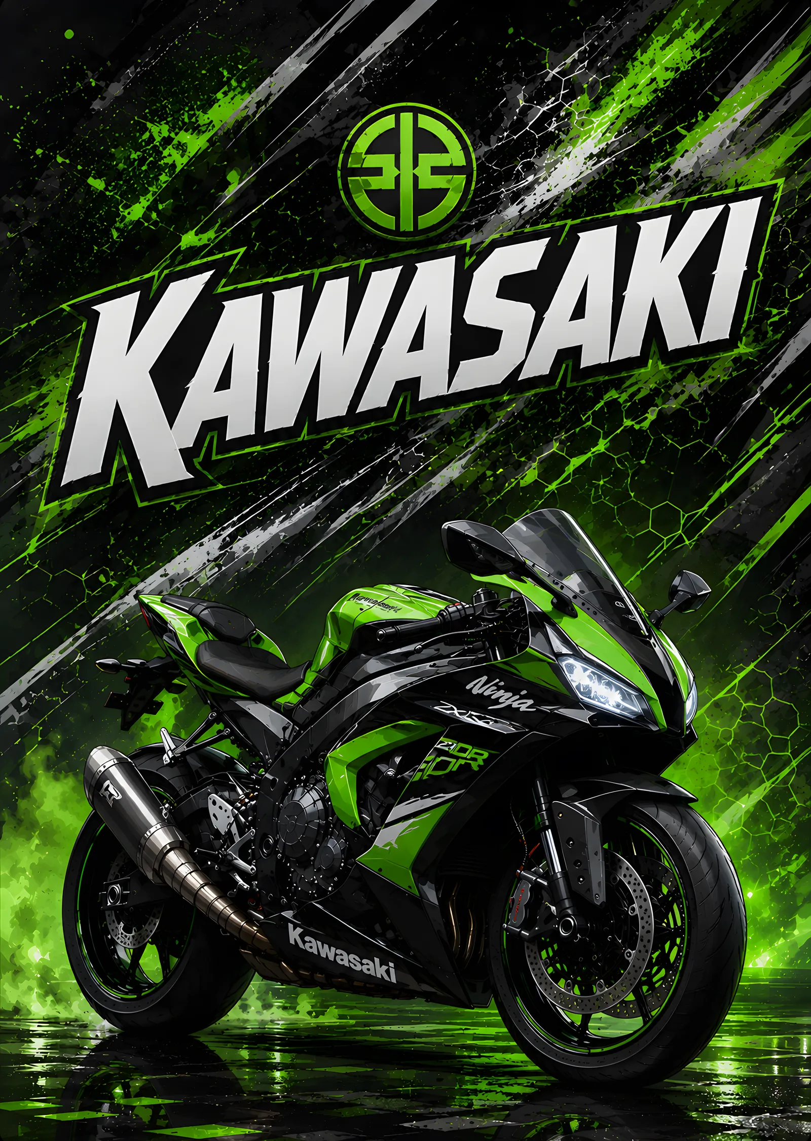 Kawasaki Ninja - Yeşil Fırça metal tablo