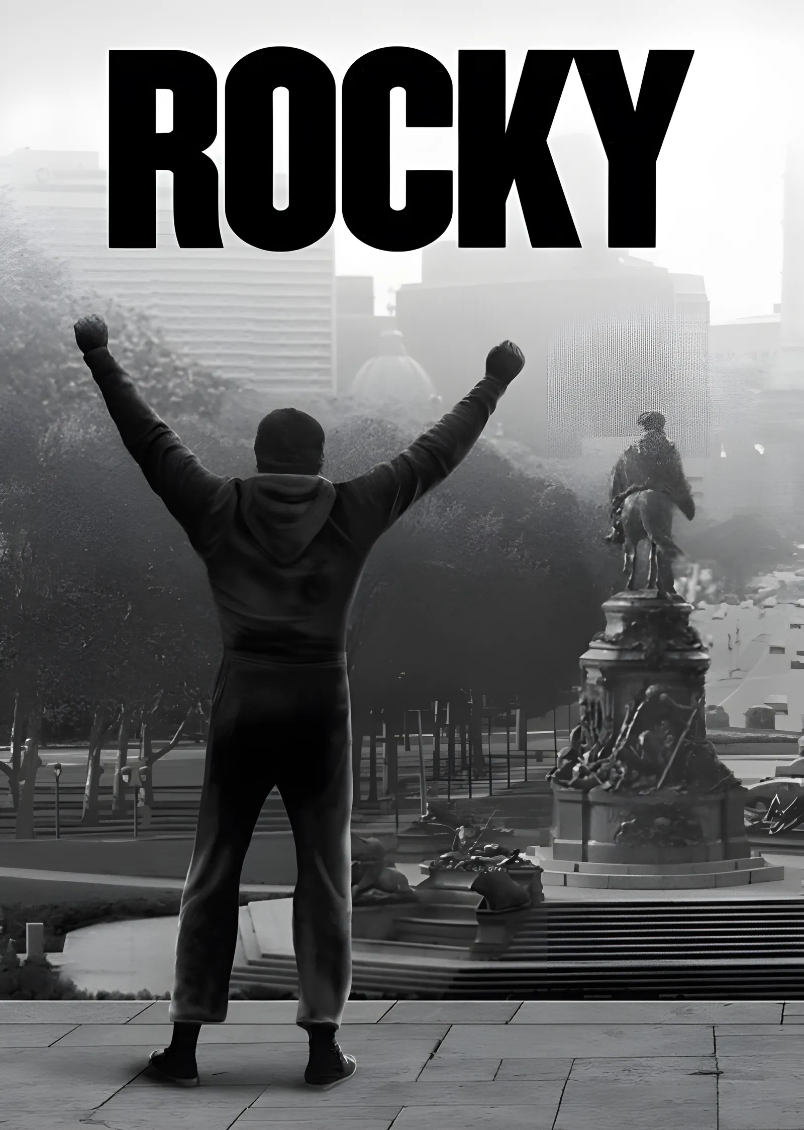 Rocky - Siyahlık, Şehir Silüeti ve Heykel metal tablo