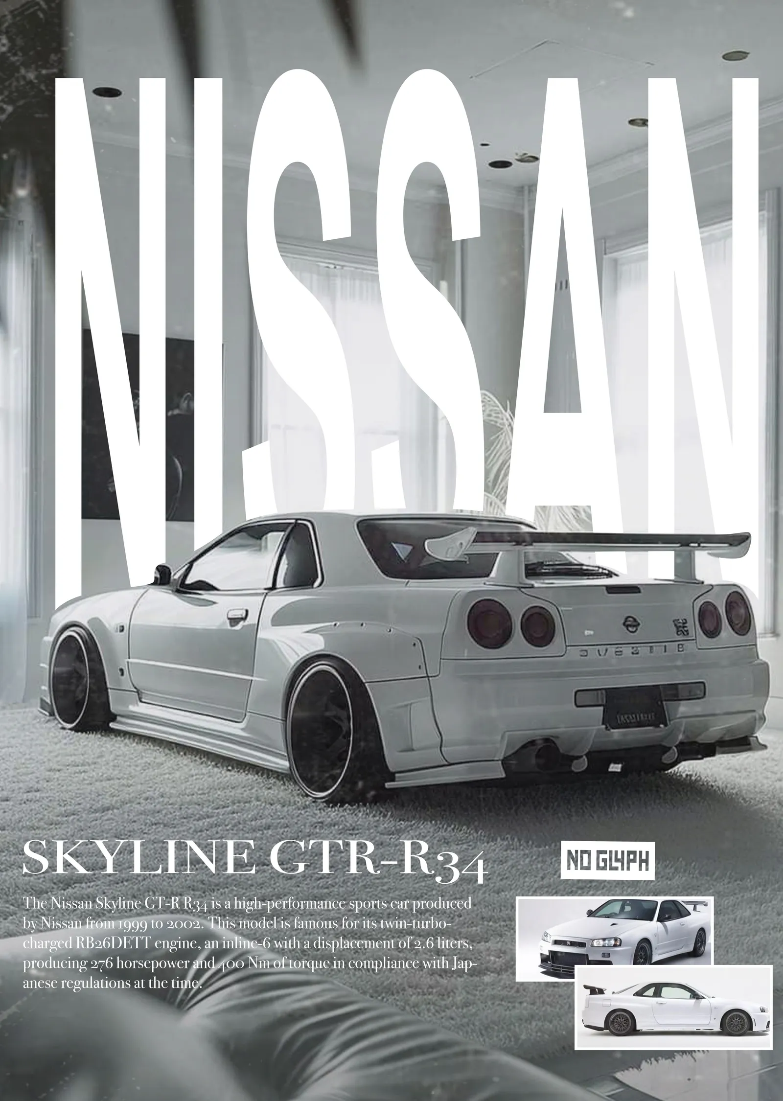 Nissan Skyline GTR R34 - Gümüş metal tablo