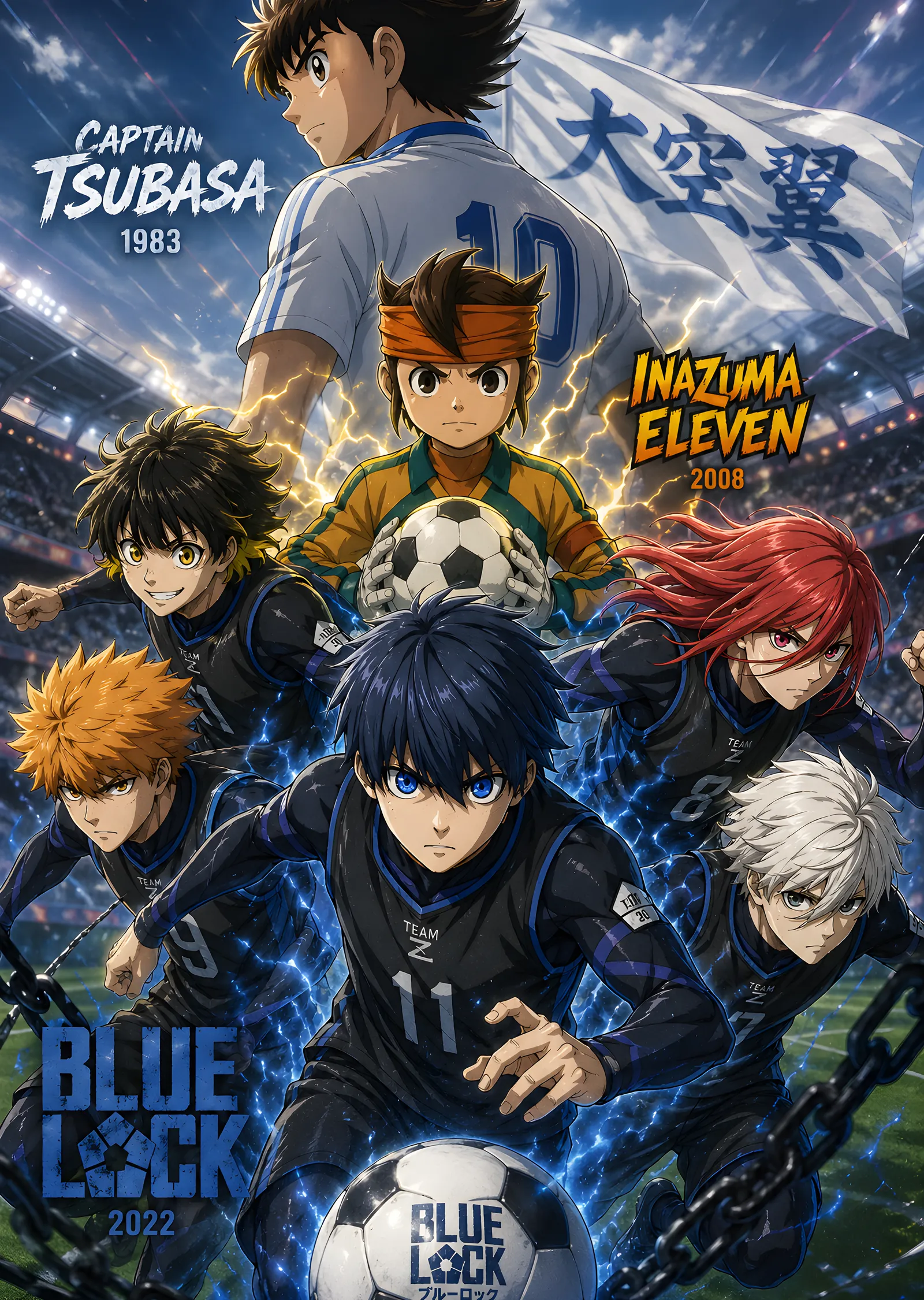 Captain Tsubasa, Inazuma Eleven ve Blue Lock metal tablo