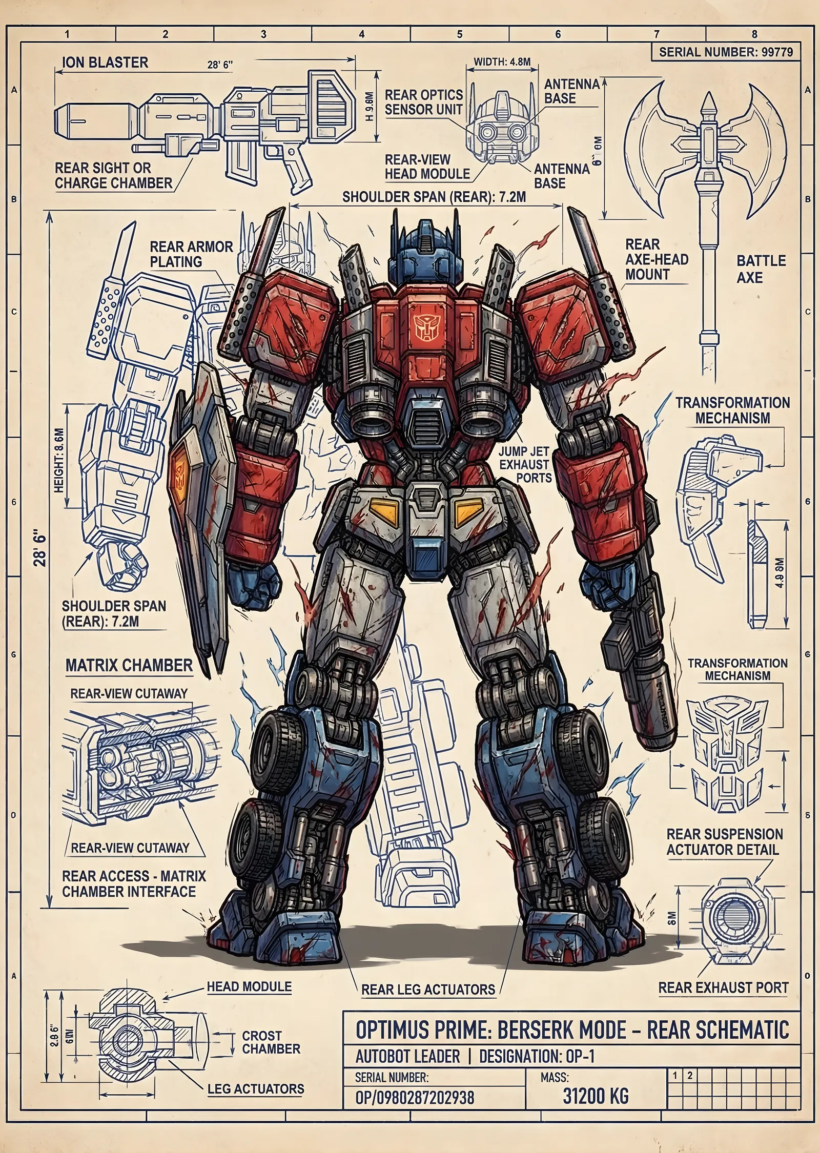 Optimus Prime: Berserk Modu Arka Şeması metal tablo