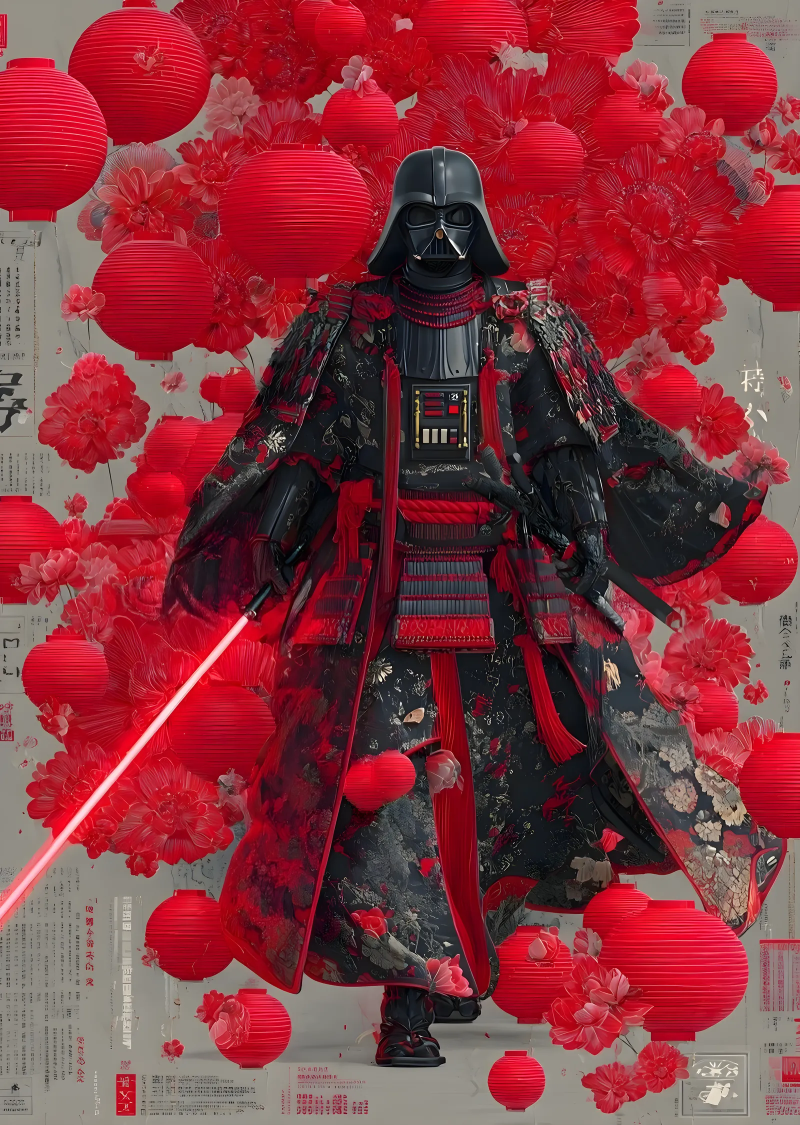 Darth Vader: Kırmızı Lamba ve Çiçekler metal tablo