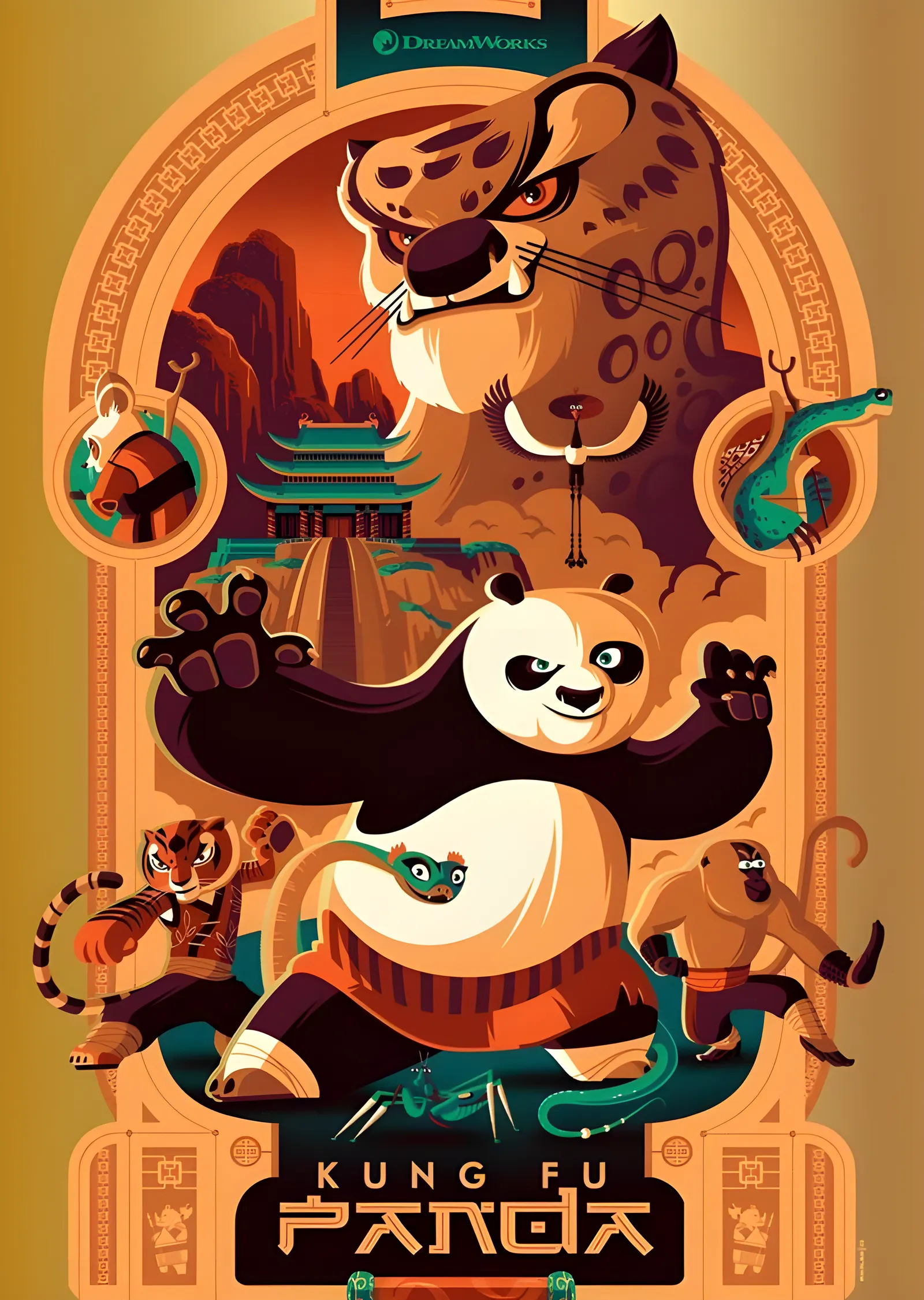 Kung Fu Panda: Art Deco Kemer metal tablo