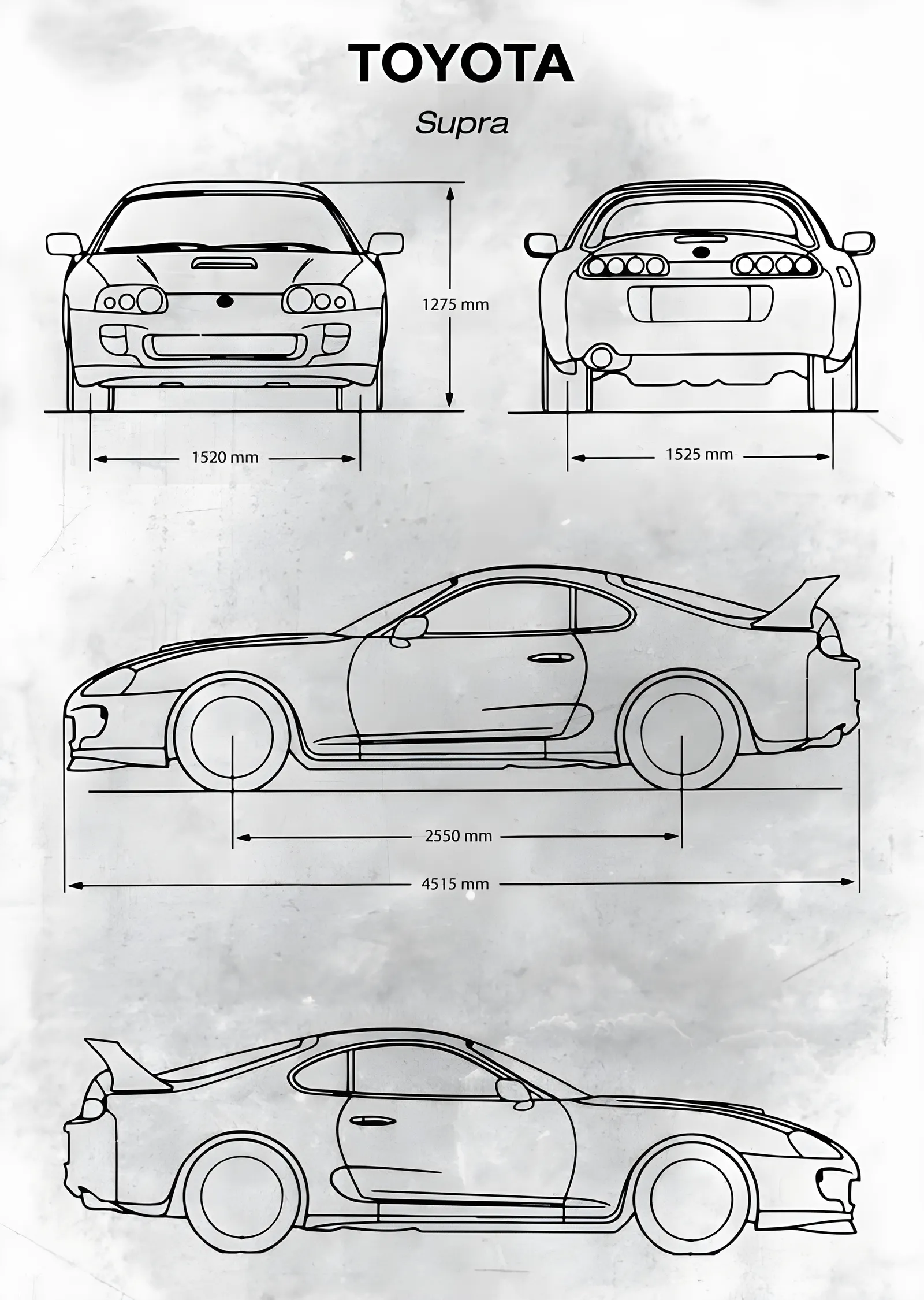 Toyota Supra - Teknik Çizim metal tablo