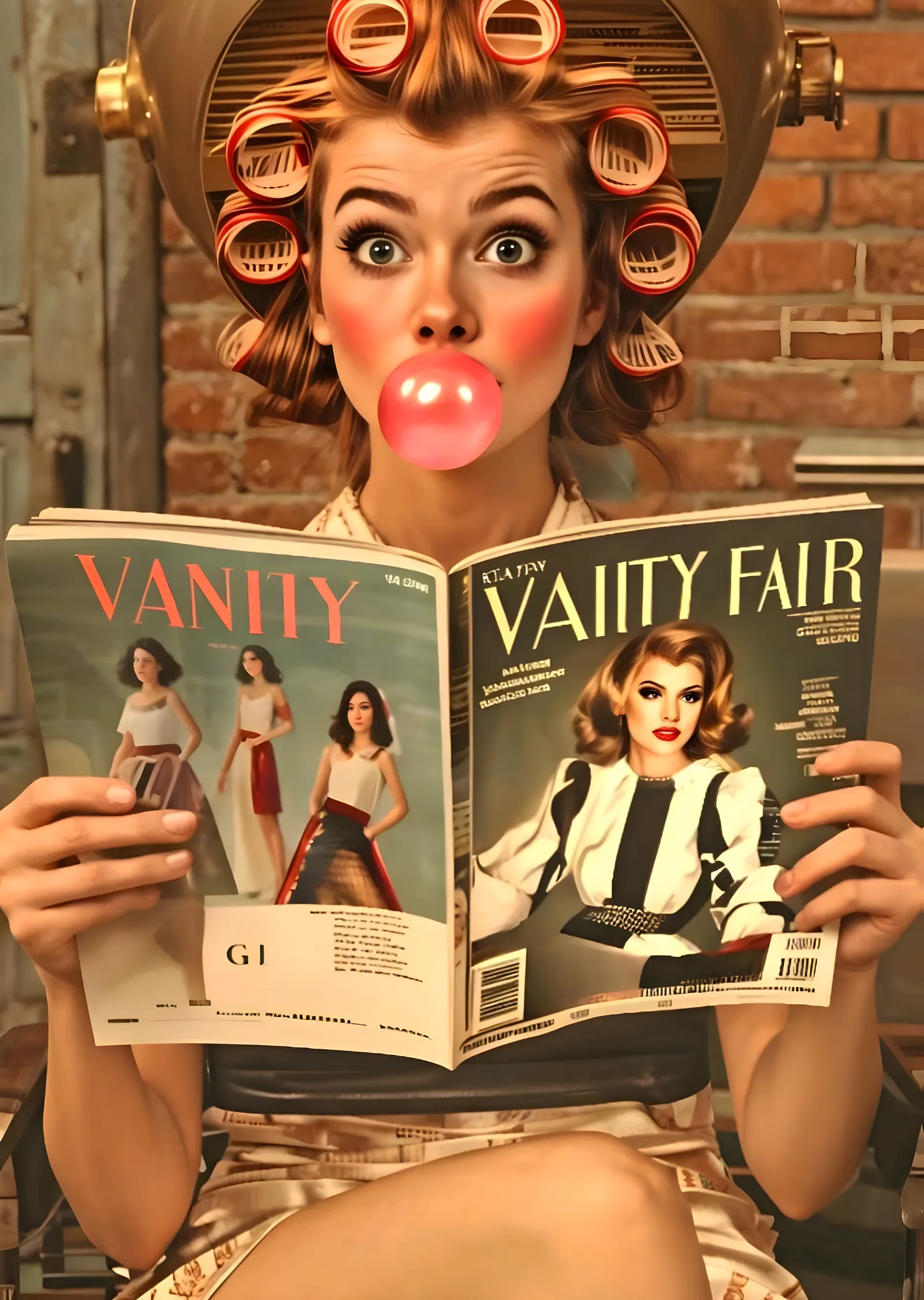 Vanity Fair Okuyan Kadın: Vintage Stil ve Karikatür Portre metal tablo