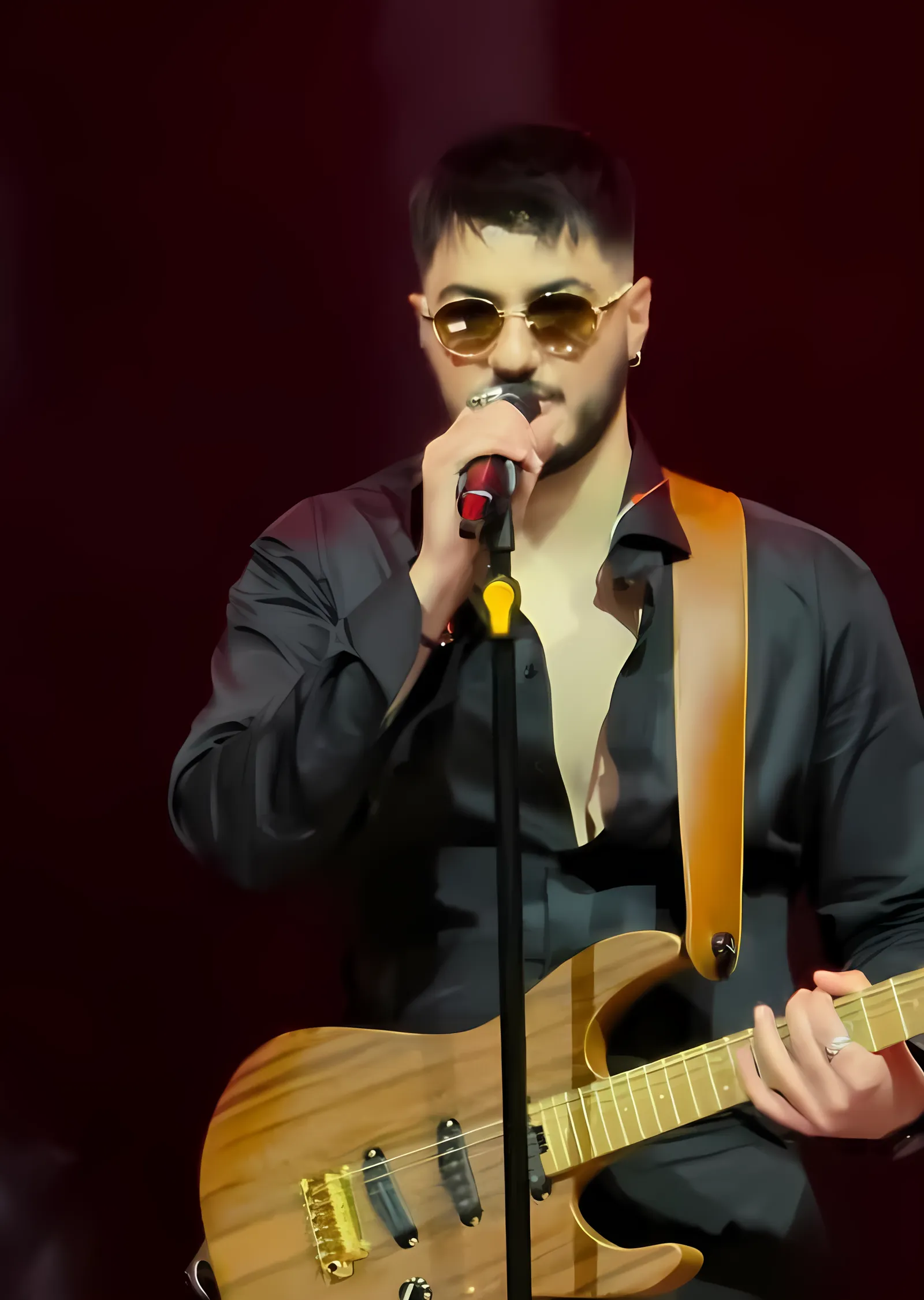 Ati242 - Bordo Işıkta Gitar metal tablo