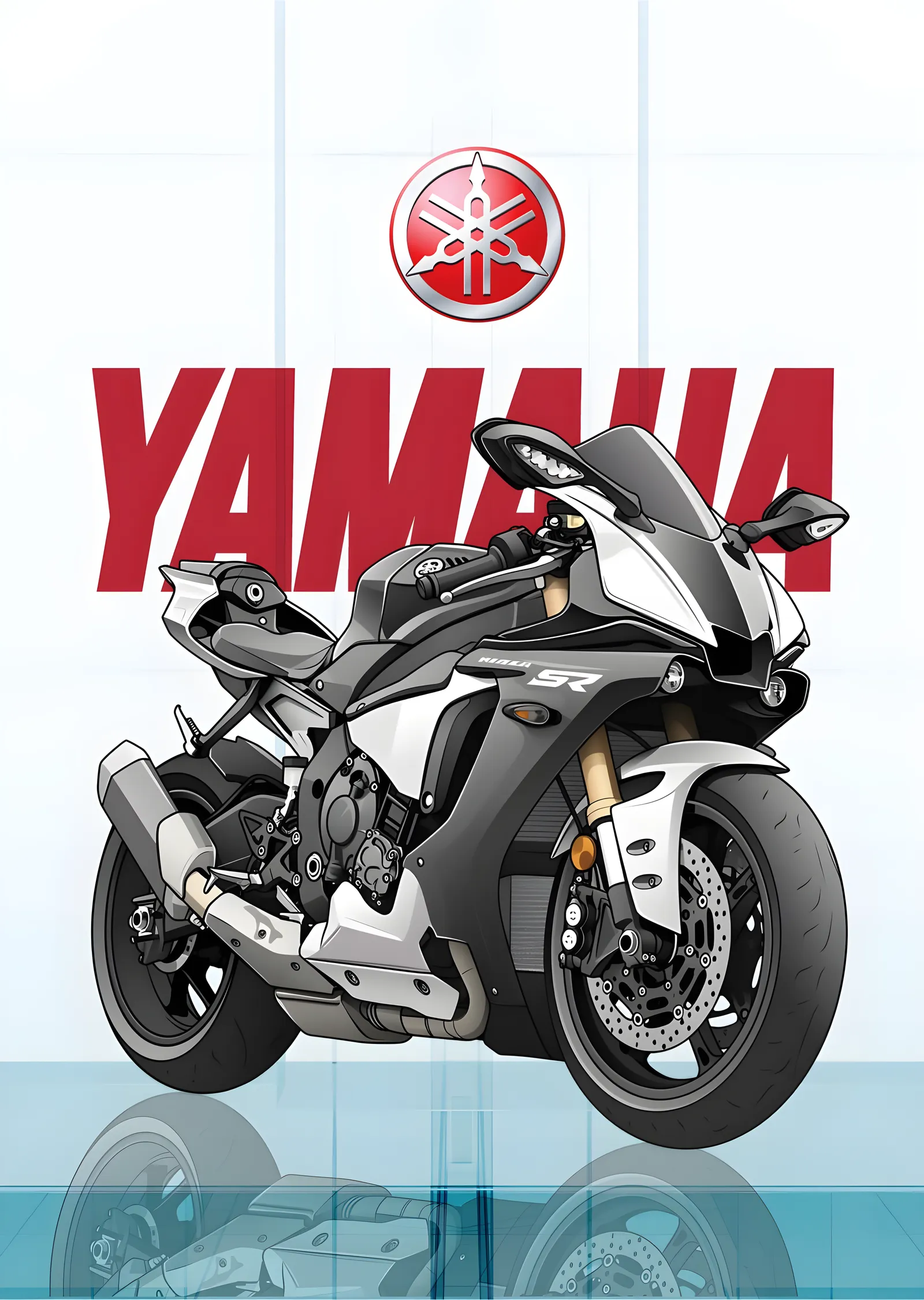 Yamaha YZF-R1 - Kırmızı Tipografi metal tablo