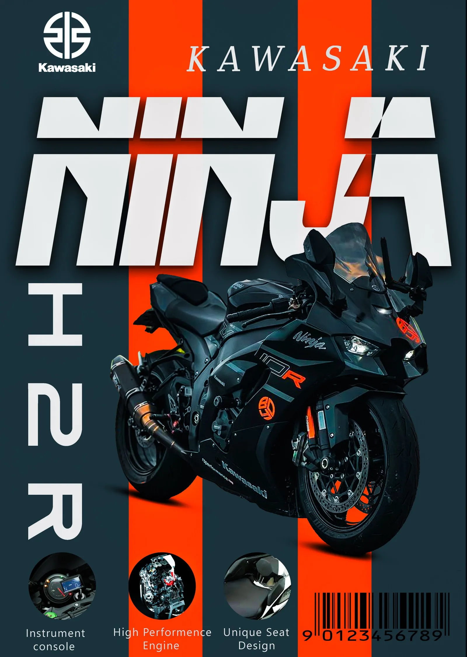 Kawasaki Ninja H2R - Turuncu Şerit metal tablo