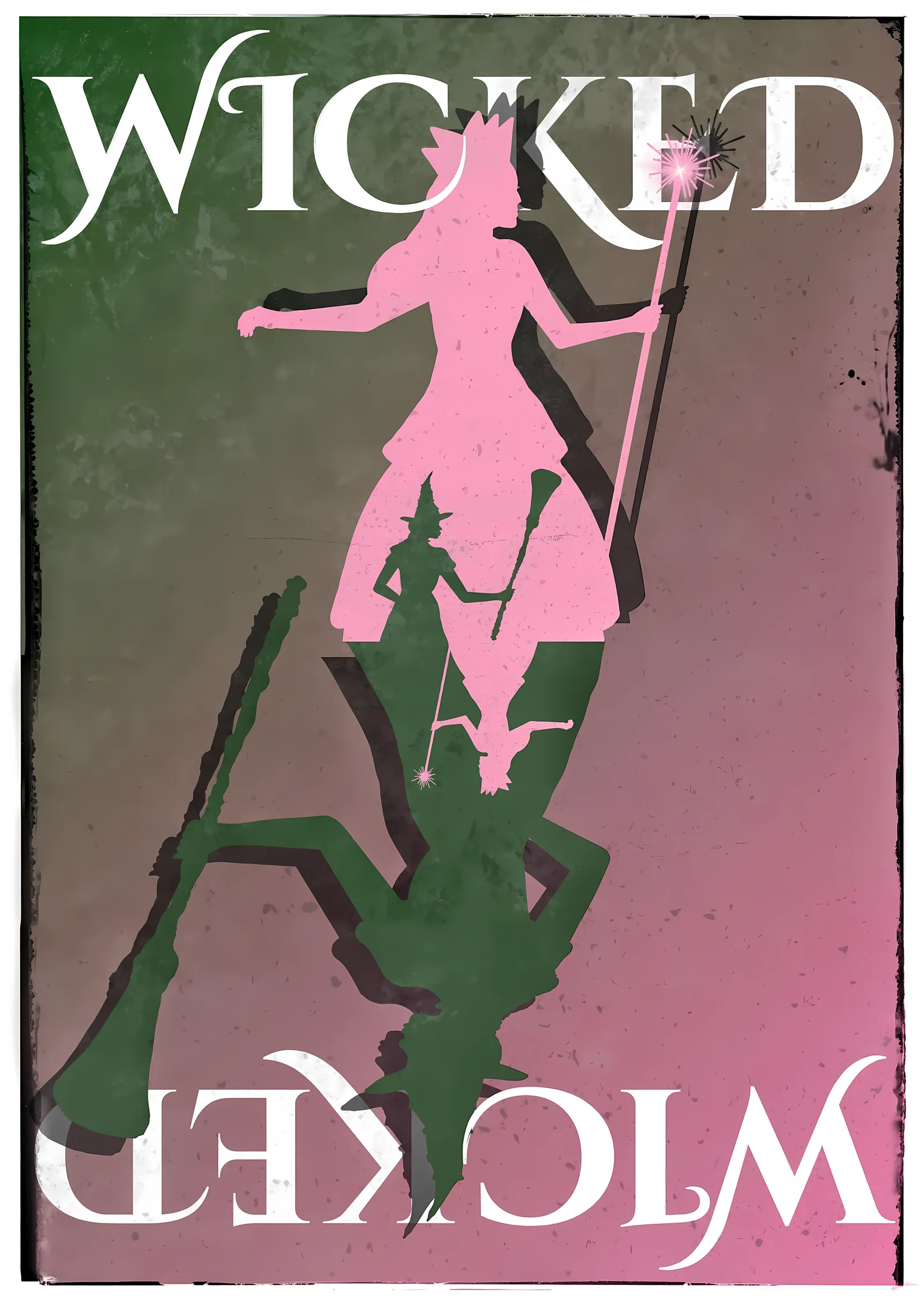 Wicked - Pembe ve Yeşil Siluetler metal tablo