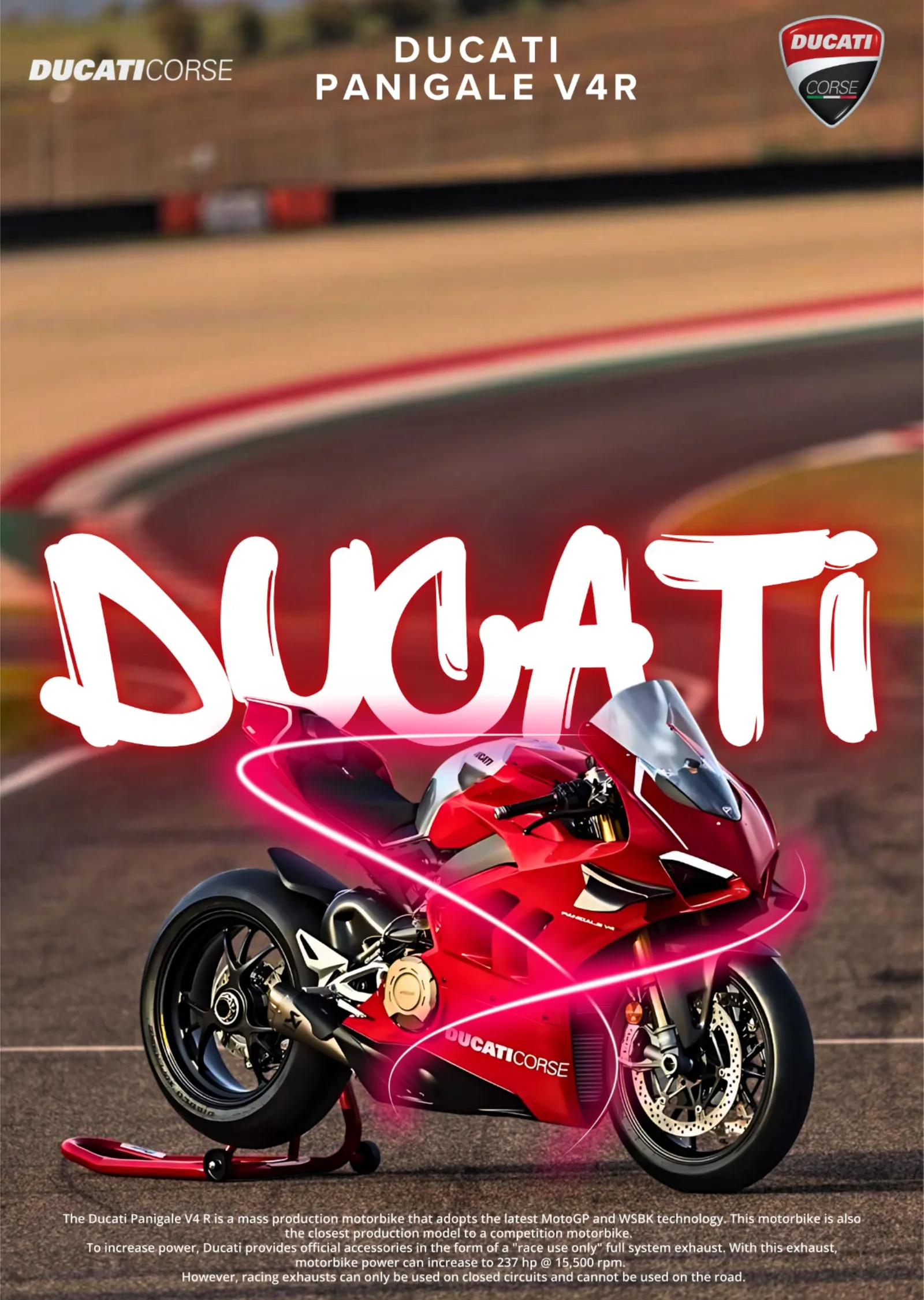 Ducati Panigale V4R - Neon Tipografi metal tablo