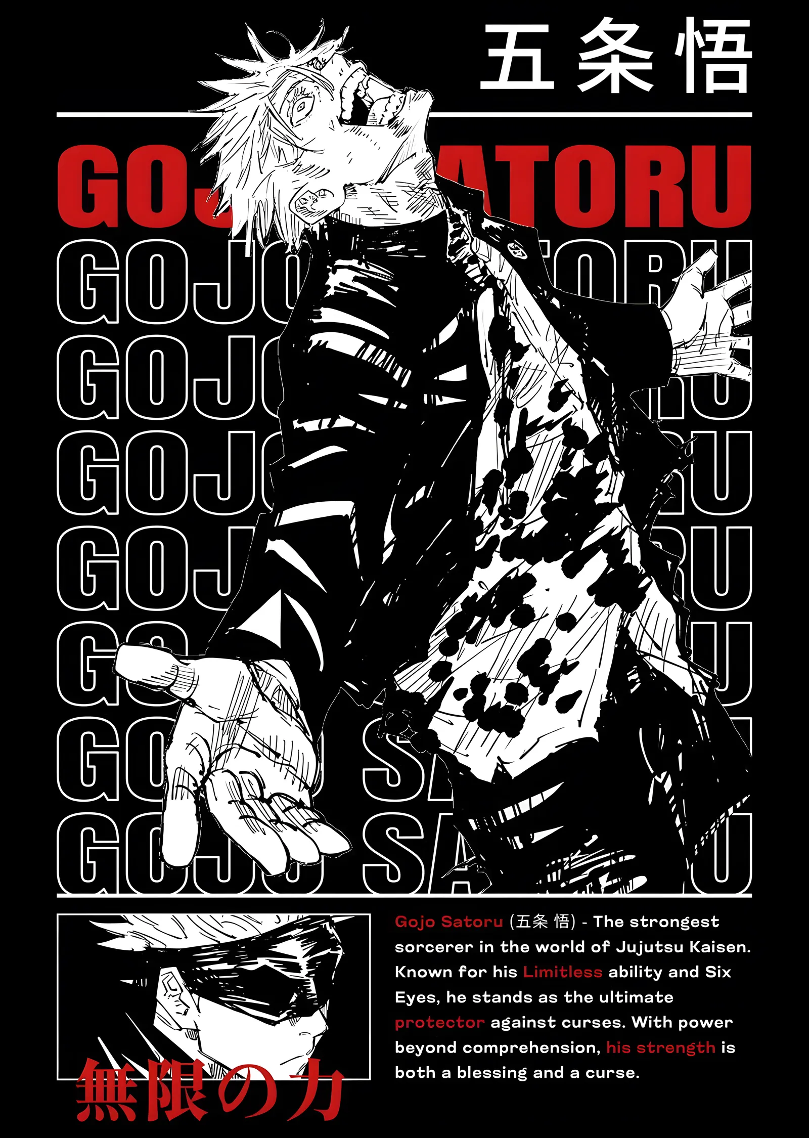 Gojo Satoru: Sınırsız Güç metal tablo
