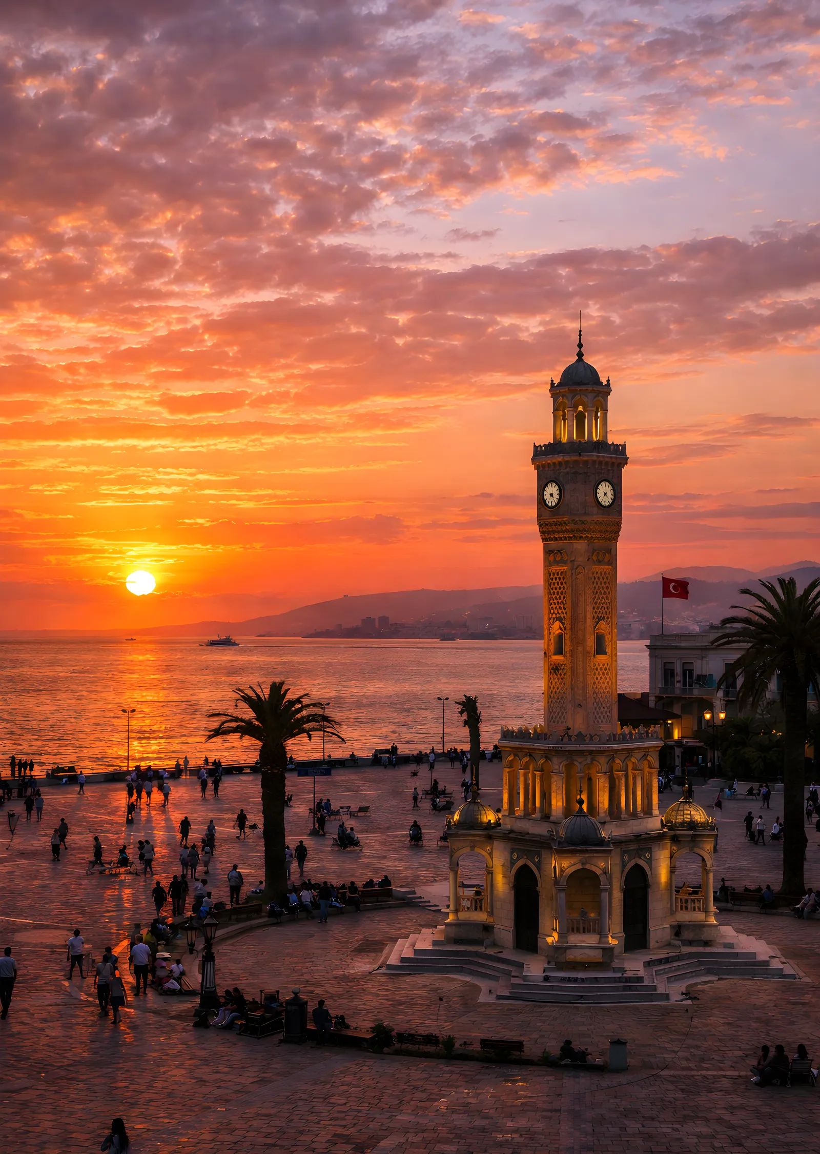 İzmir Saat Kulesi Güneş Batımı metal tablo