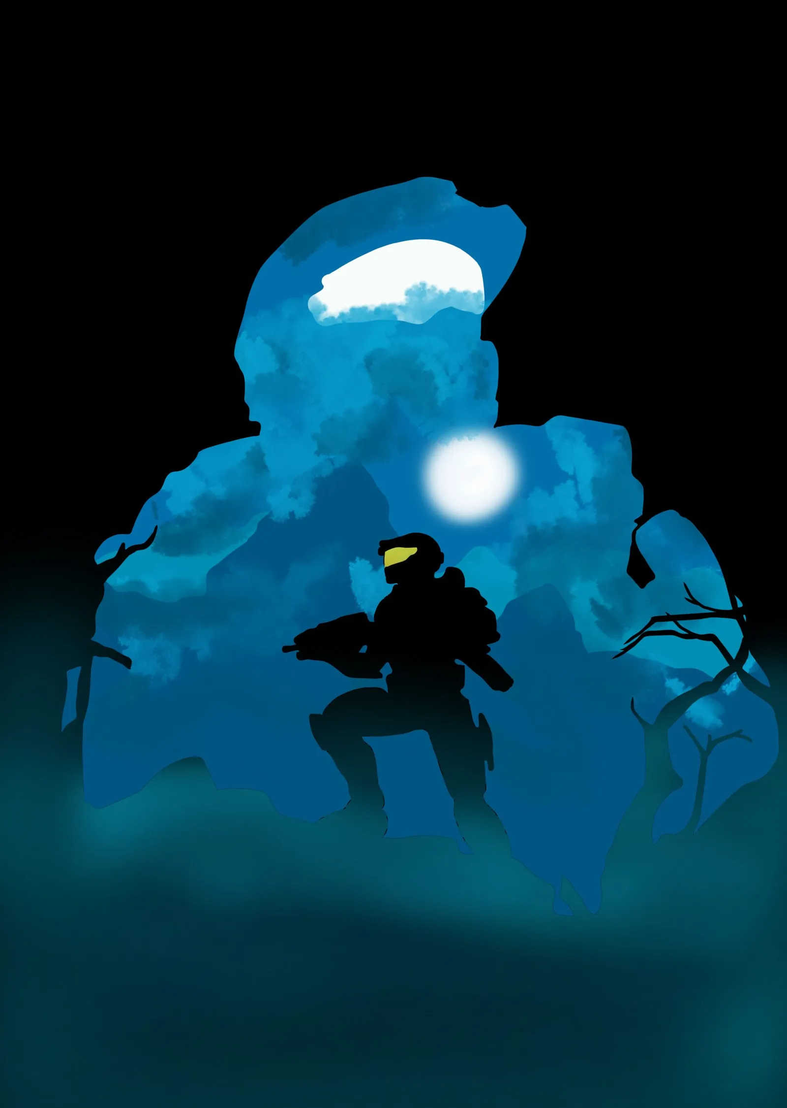 Halo: Mavi Siluet metal tablo