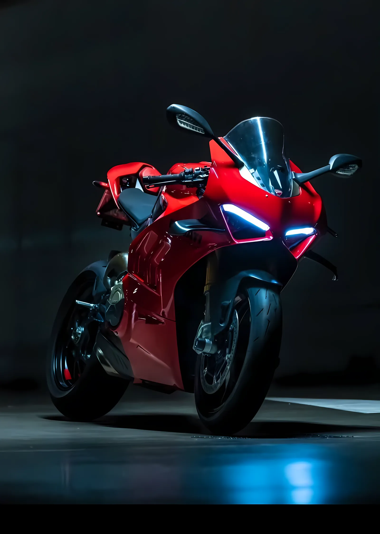 Kırmızı Superbike - Mavi Işık metal tablo