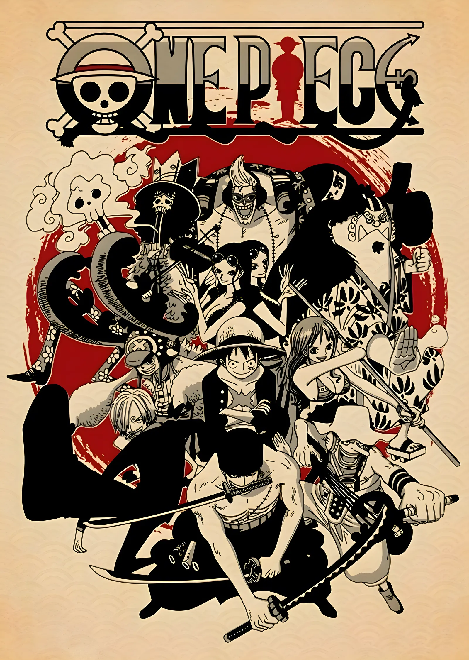 One Piece: Siyah Beyaz Kadro metal tablo