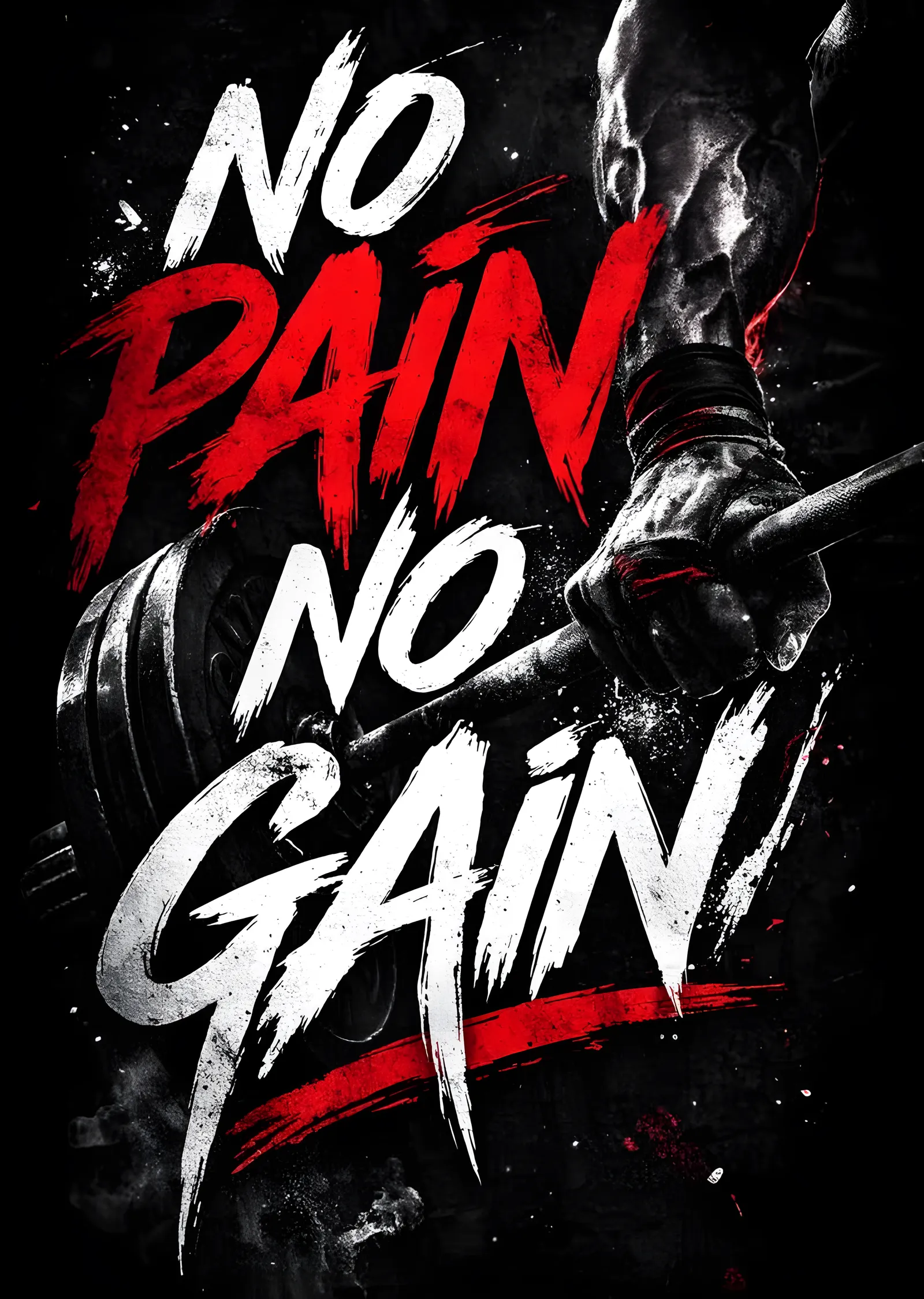 No Pain No Gain - Kırmızı Fırça Yazısı metal tablo