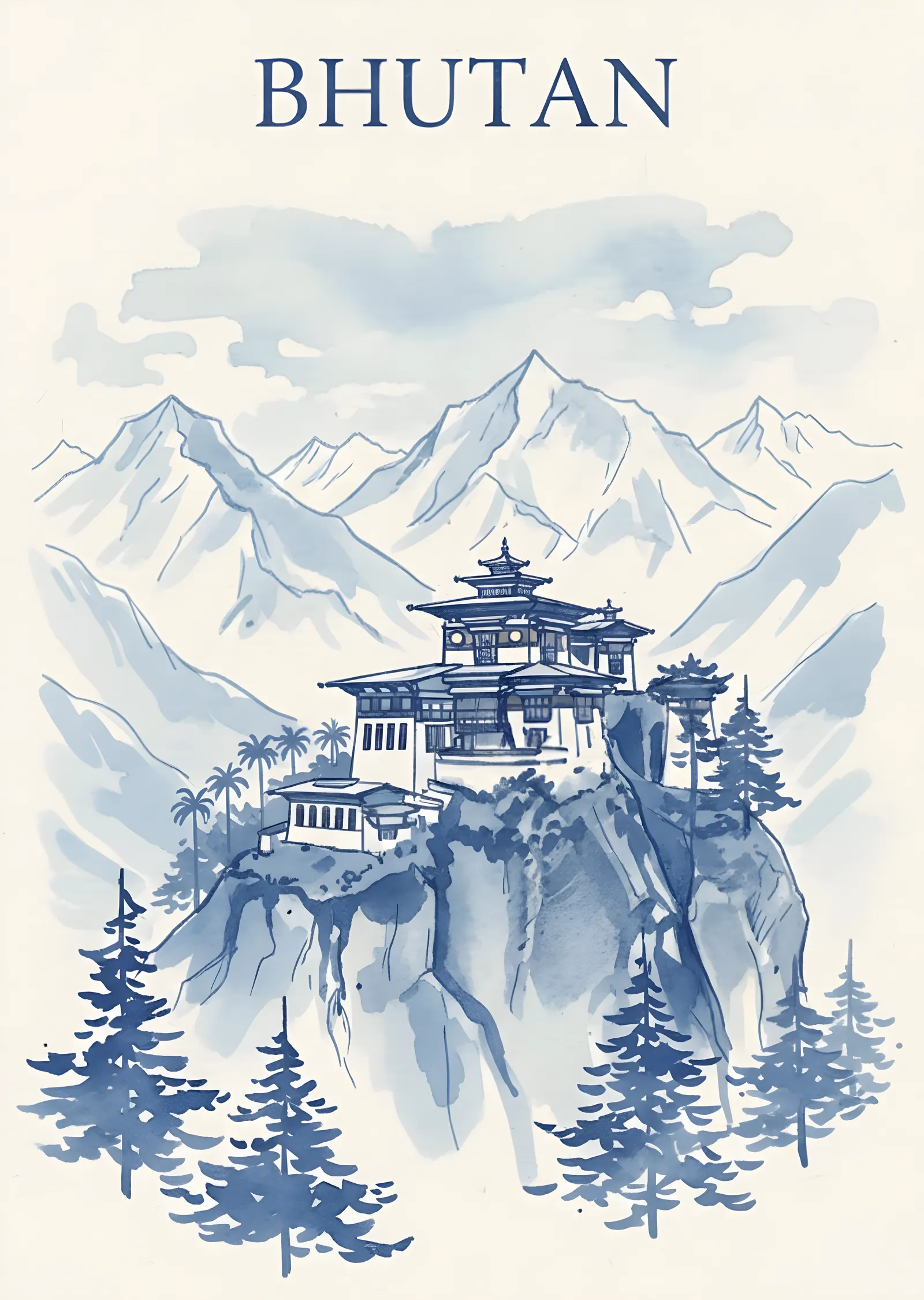 Bhutan: Dağlar Arasındaki Pagoda metal tablo