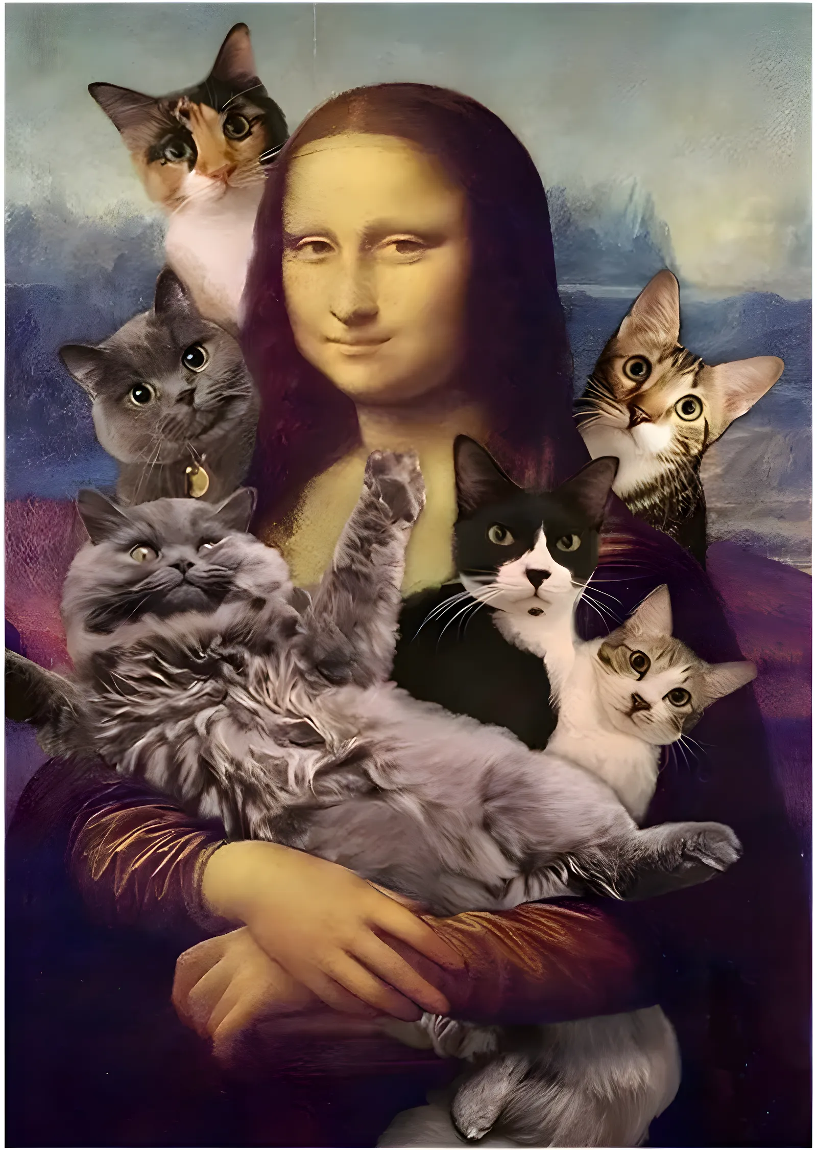 Mona Lisa ve Kediler: Sanat ve Sevimlilik metal tablo