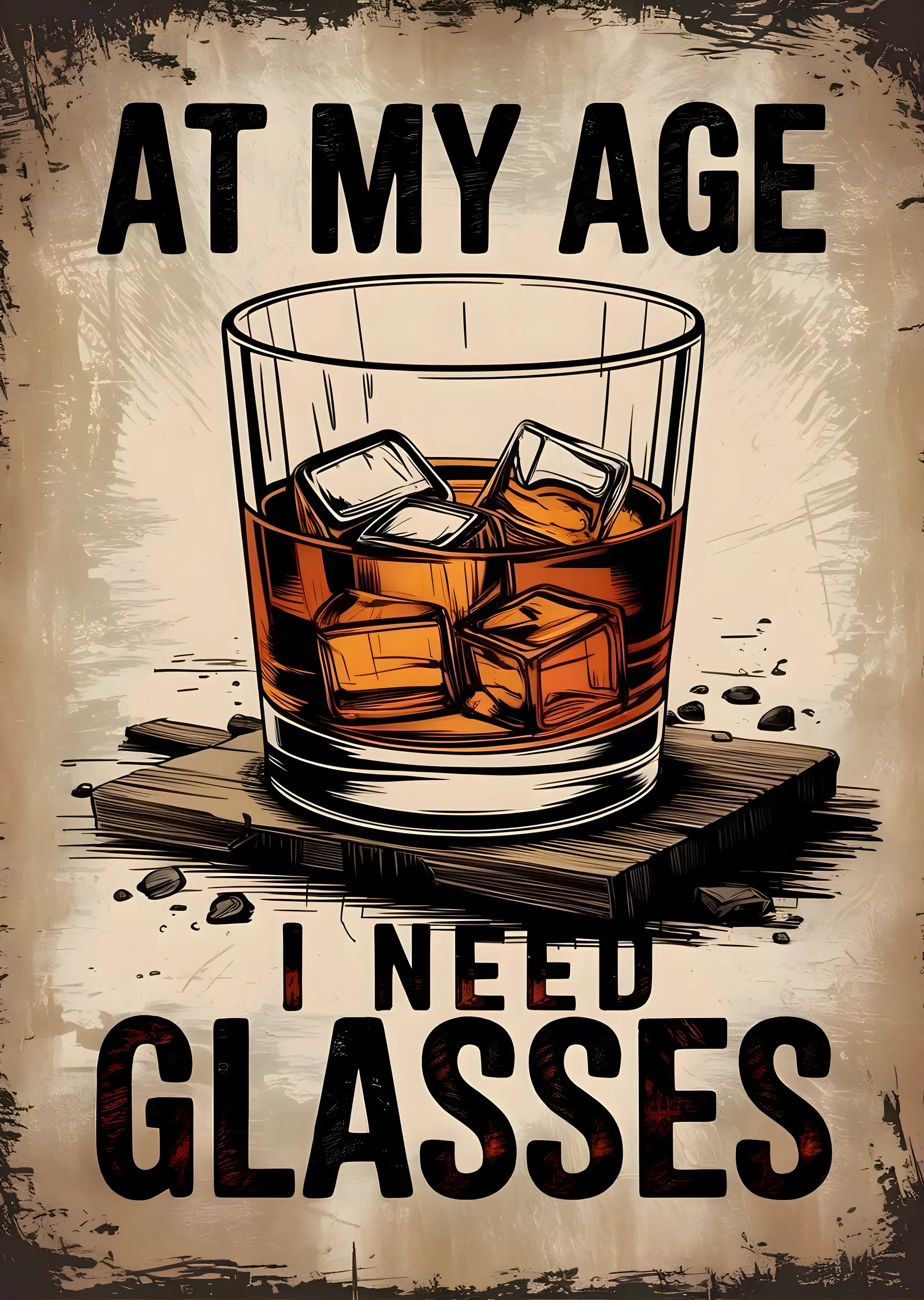 Viski Mizahı: At My Age I Need Glasses metal tablo