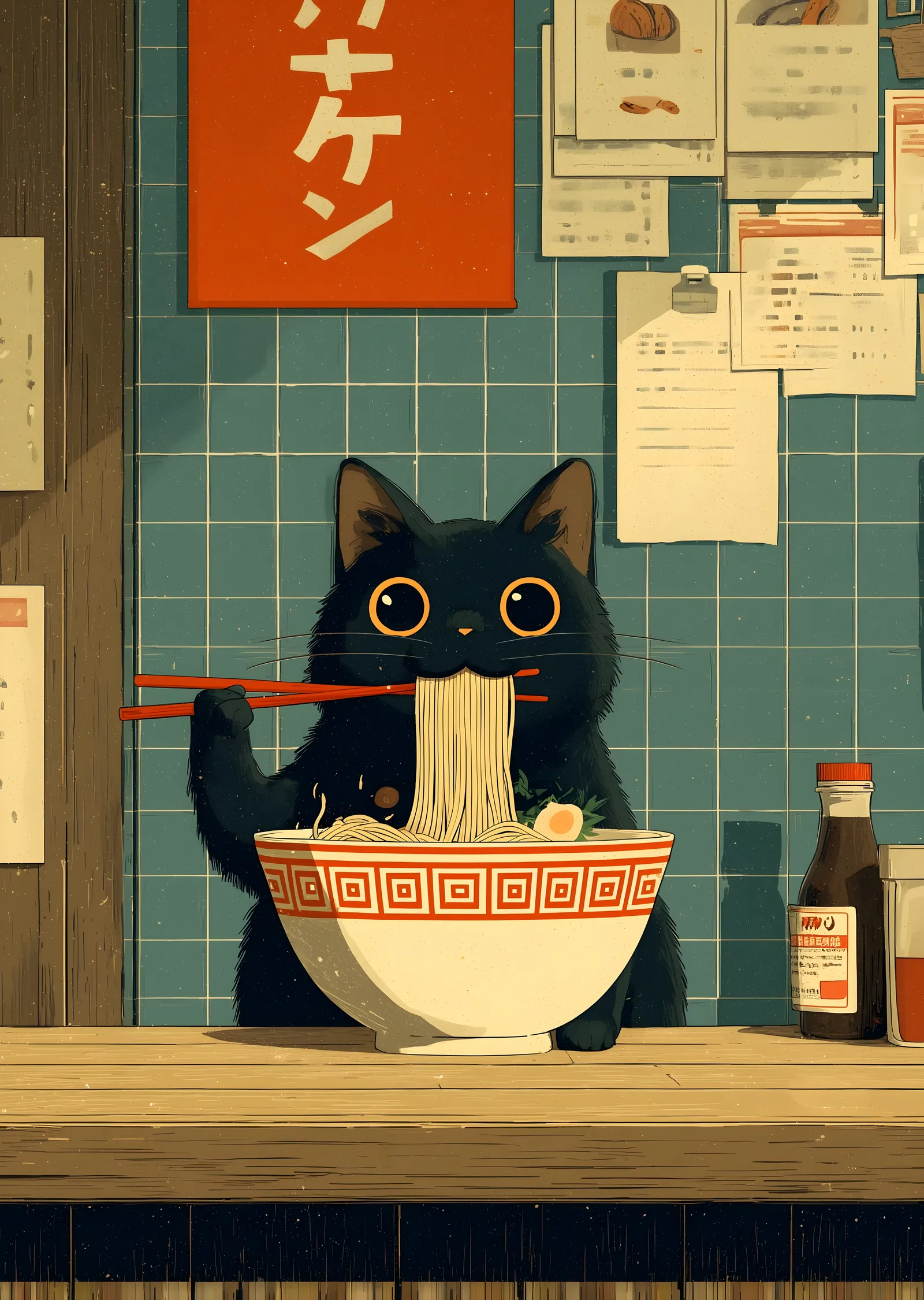 Noodle Yiyen Kedi metal tablo