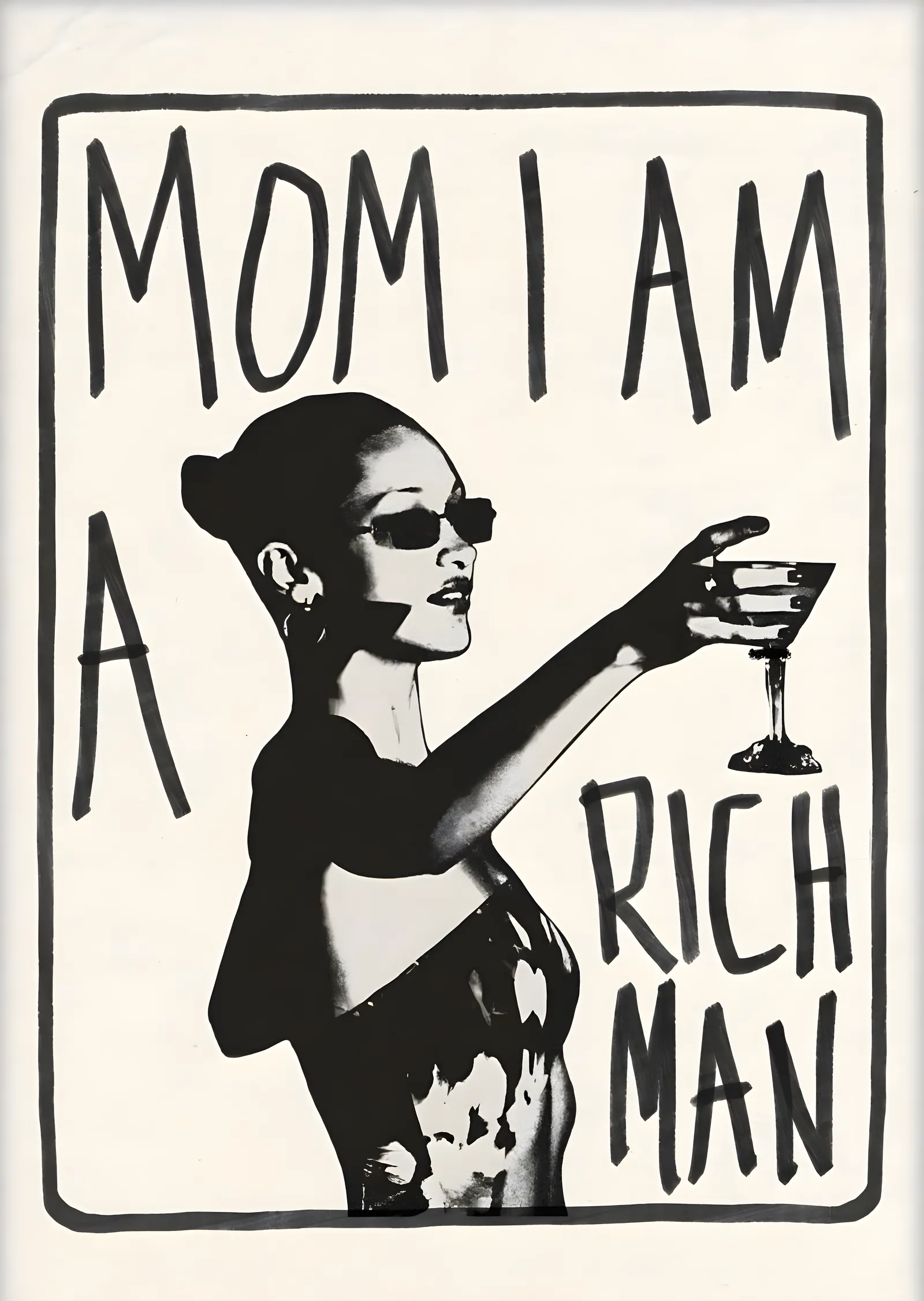 Mom I Am a Rich Man: Çizgisel Kadın Portresi metal tablo