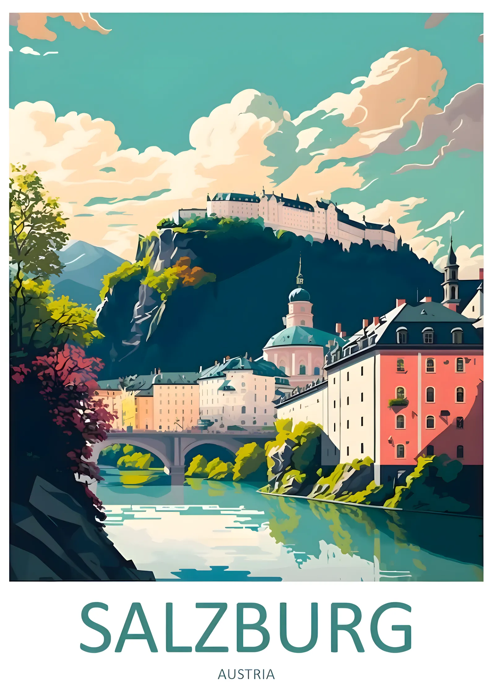 Salzburg: Tarihi İkonik Manzara metal tablo