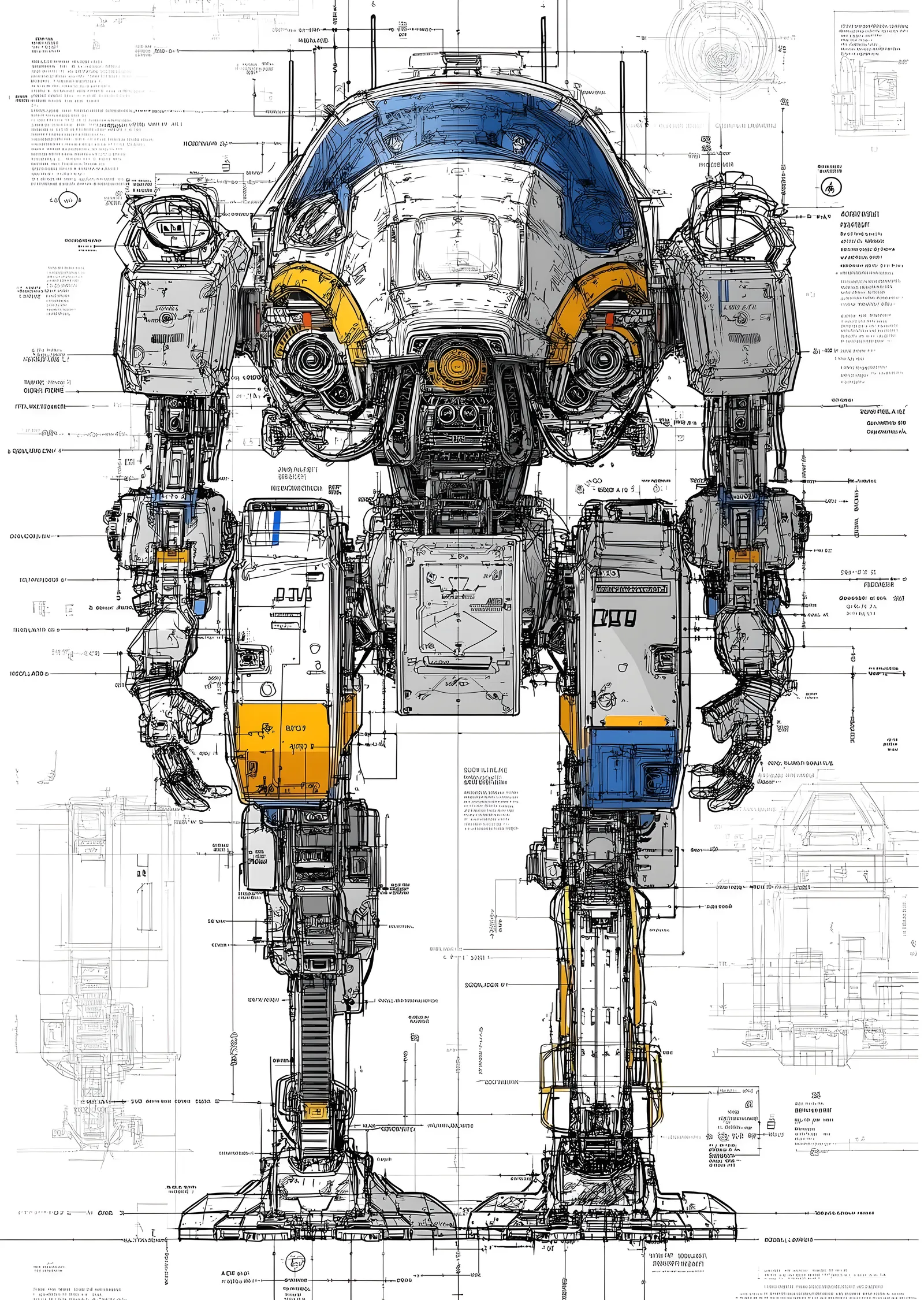 Mavi ve Sarı Robot Tasarımı metal tablo