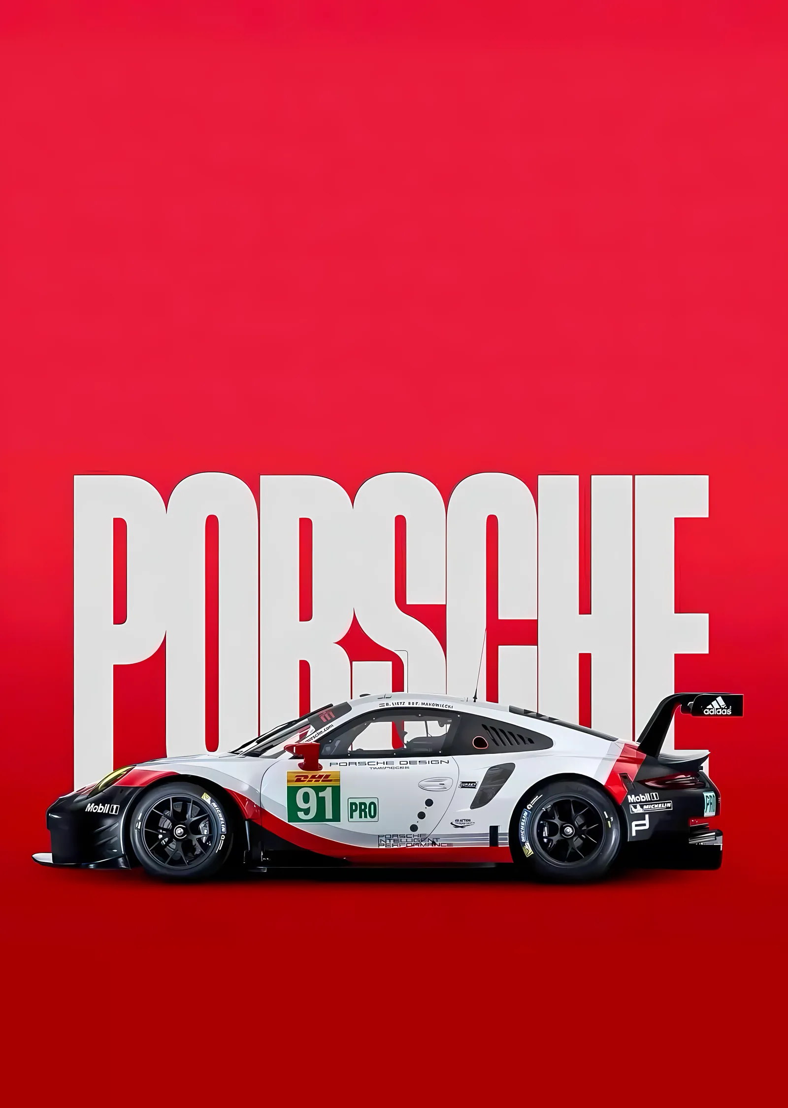 Porsche Yarış Arabası: Kırmızı Fon metal tablo