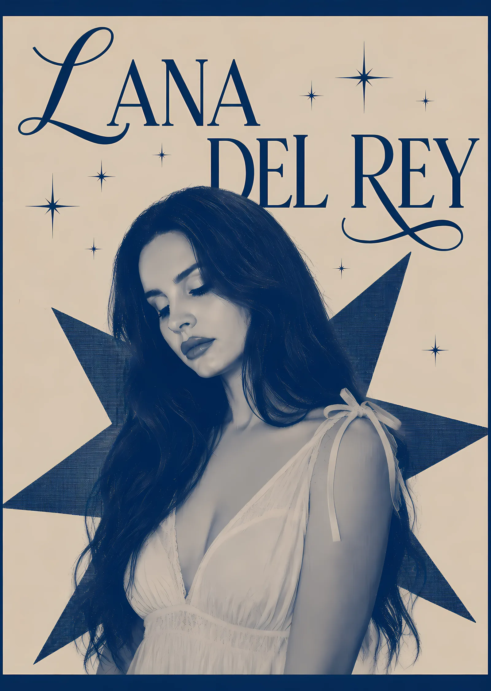 Lana Del Rey - Yıldızlı Krem Zemin metal tablo