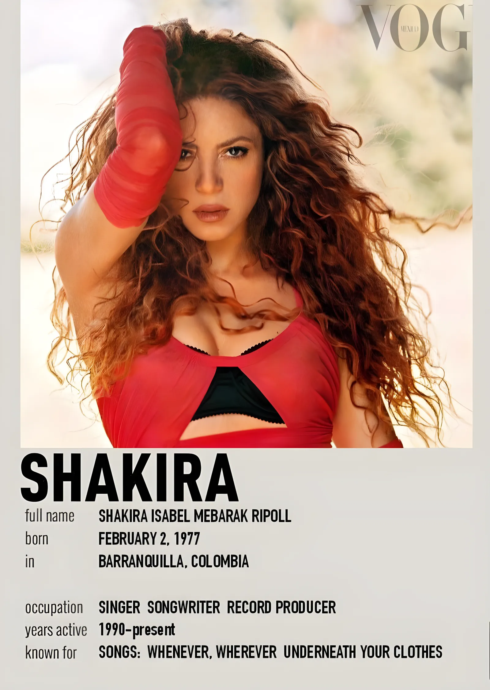 Shakira: Dergi Kapağı metal tablo