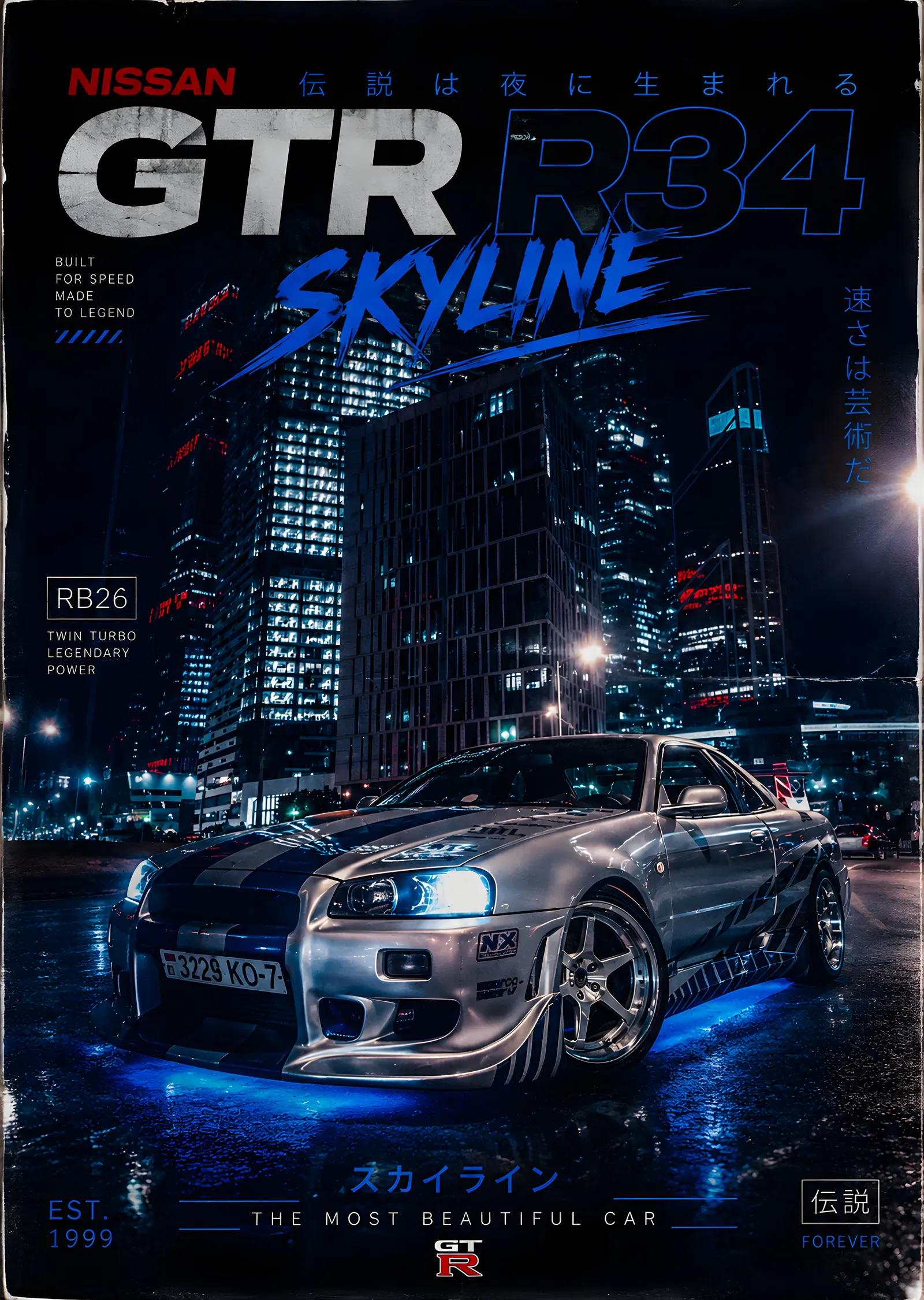 Nissan GTR R34 Skyline metal tablo