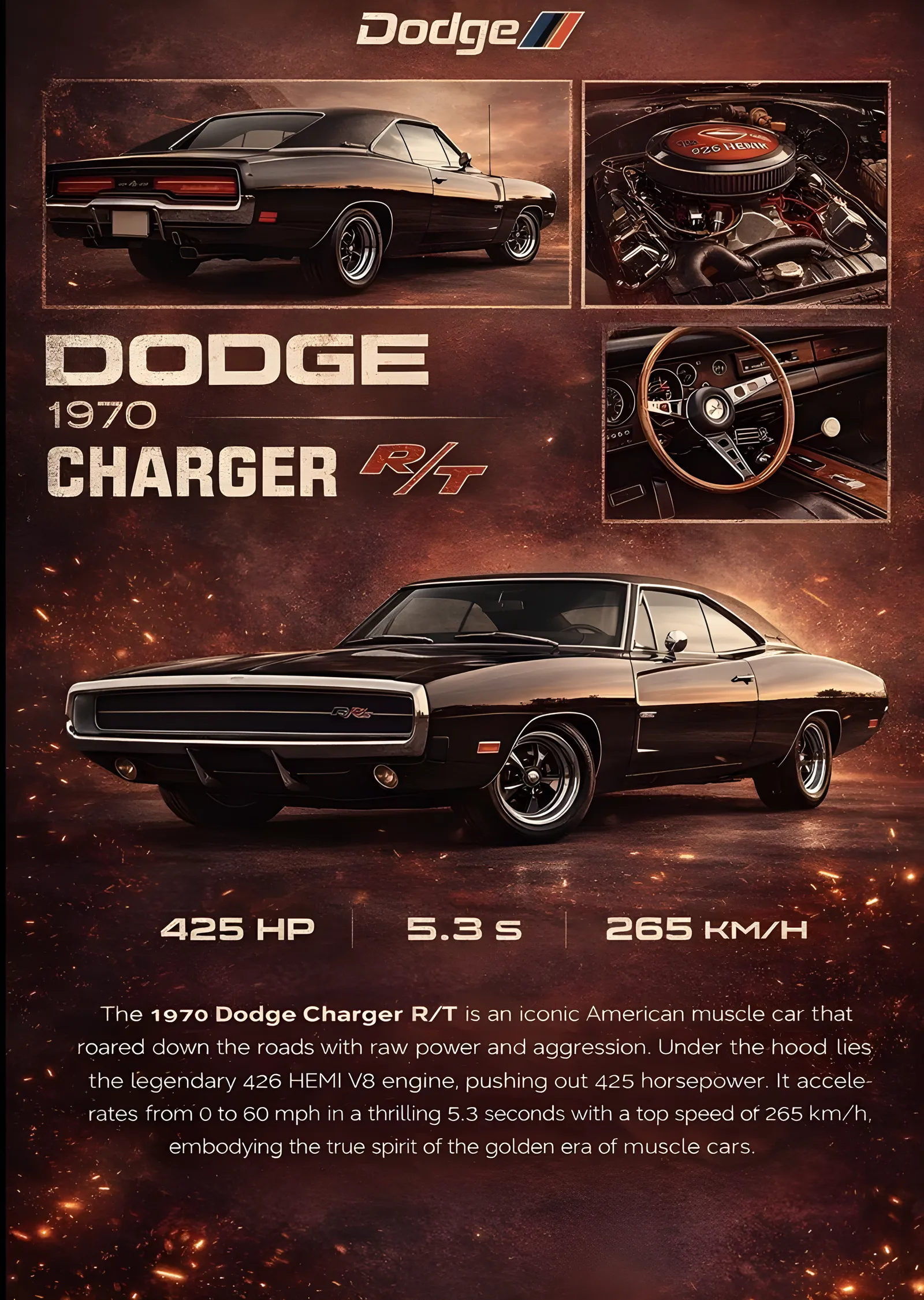 Dodge Charger R/T 1970 metal tablo