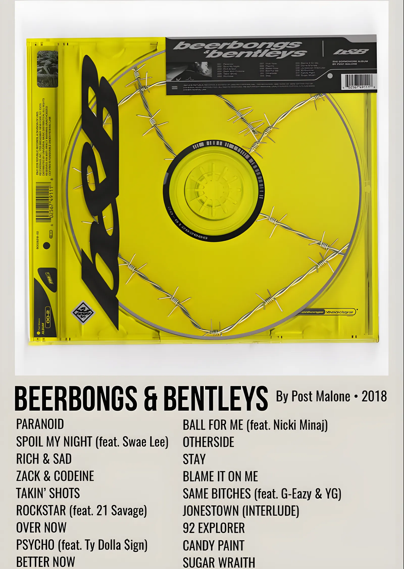 Beerbongs & Bentleys: Post Malone metal tablo