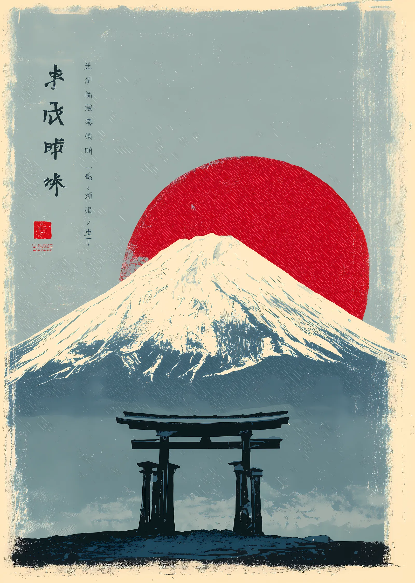 Fuji ve Torii: Kızıl Güneş metal tablo
