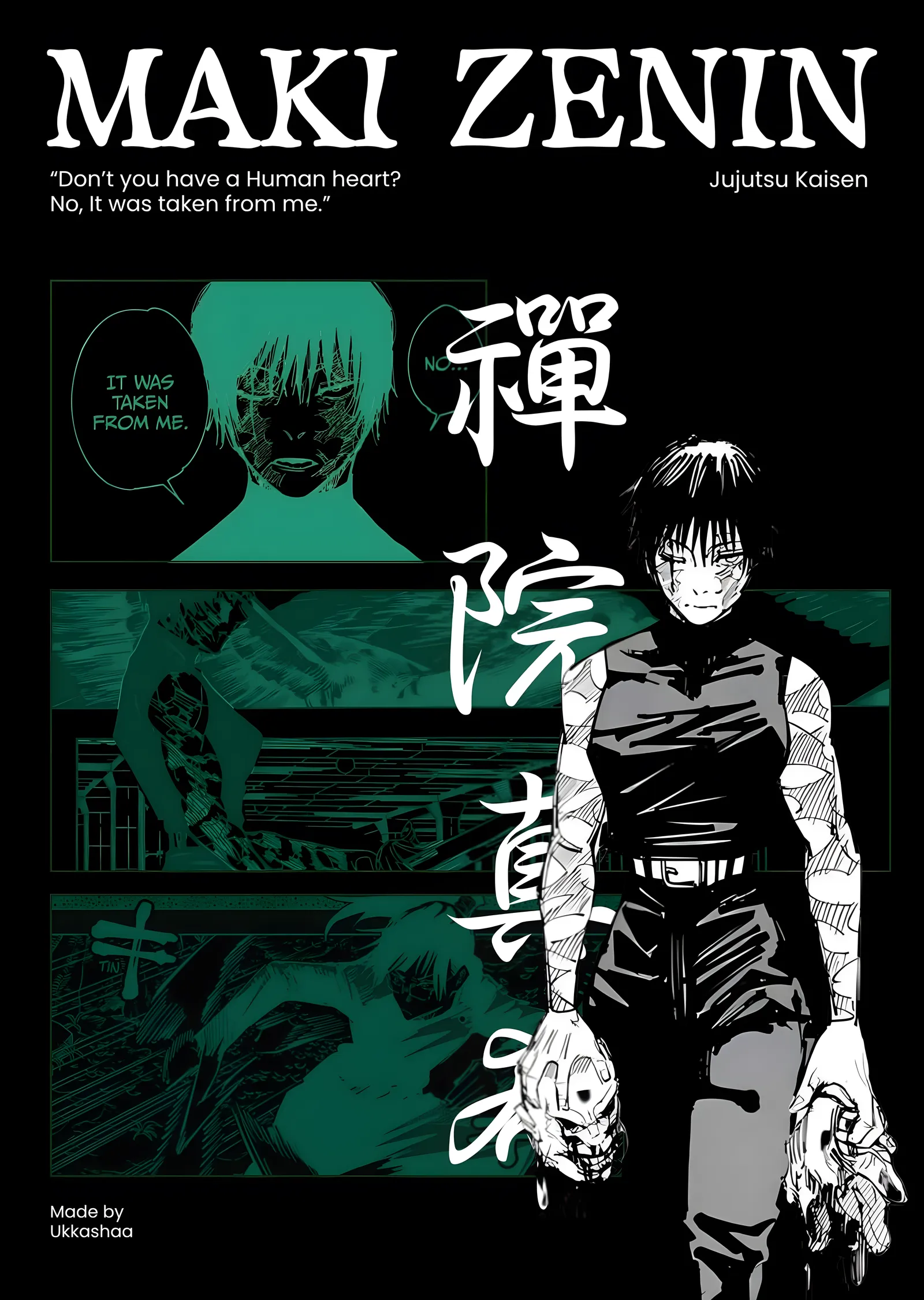 Maki Zenin: Yeşil Manga Portresi metal tablo
