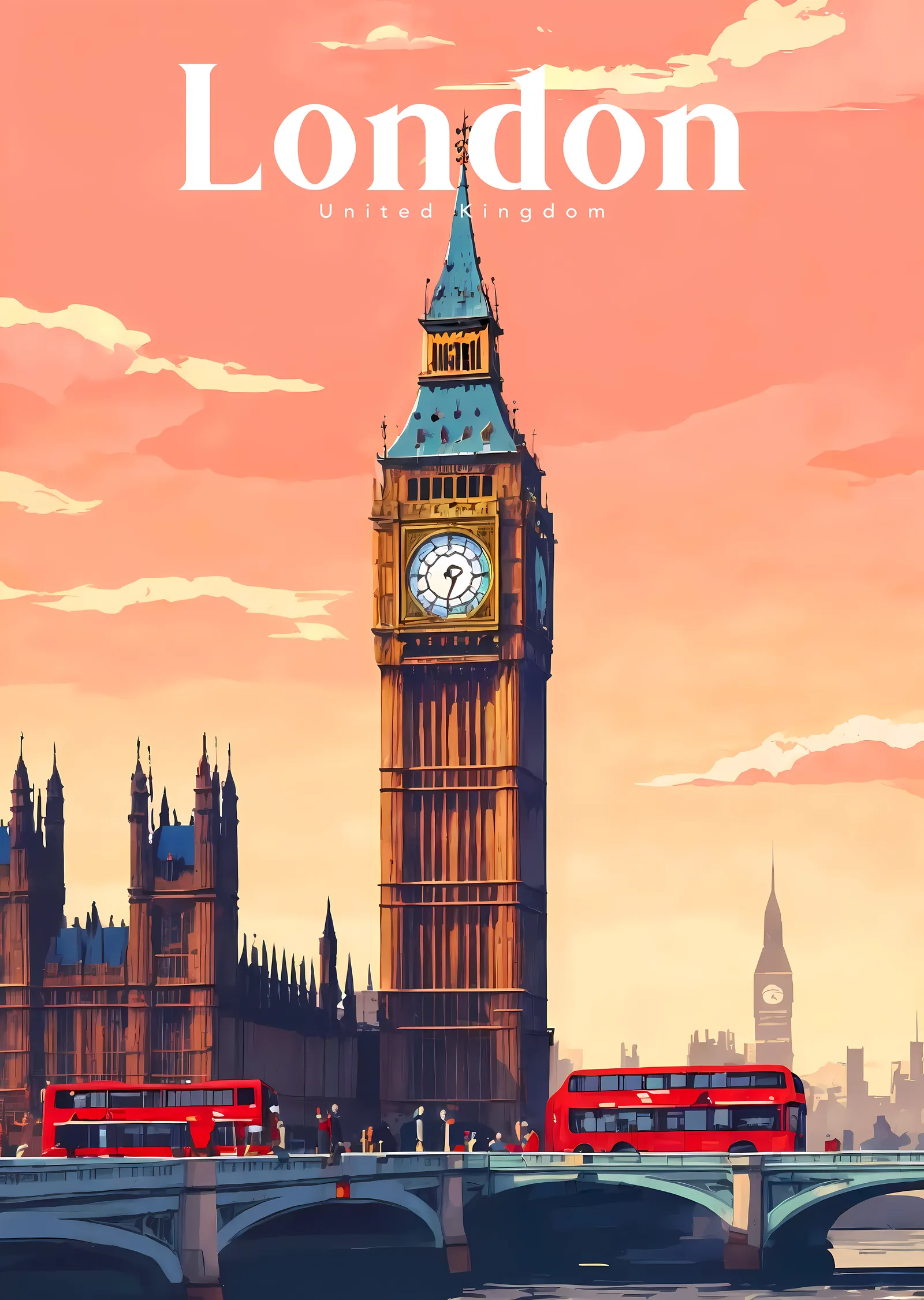 Big Ben'de Altın Saat: Retro Londra Manzarası metal tablo