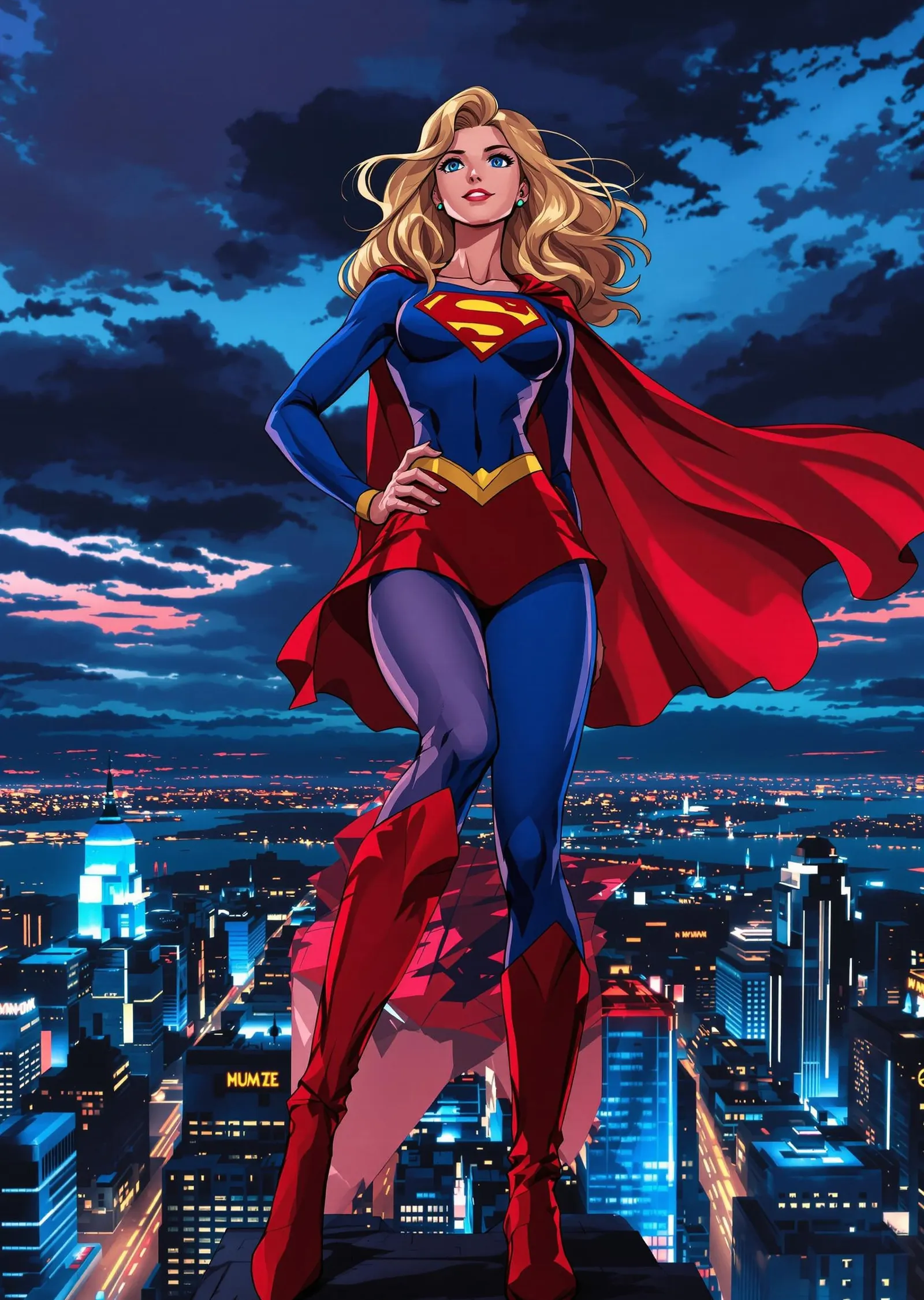 Supergirl - Gece Şehrinin Üzerinde metal tablo