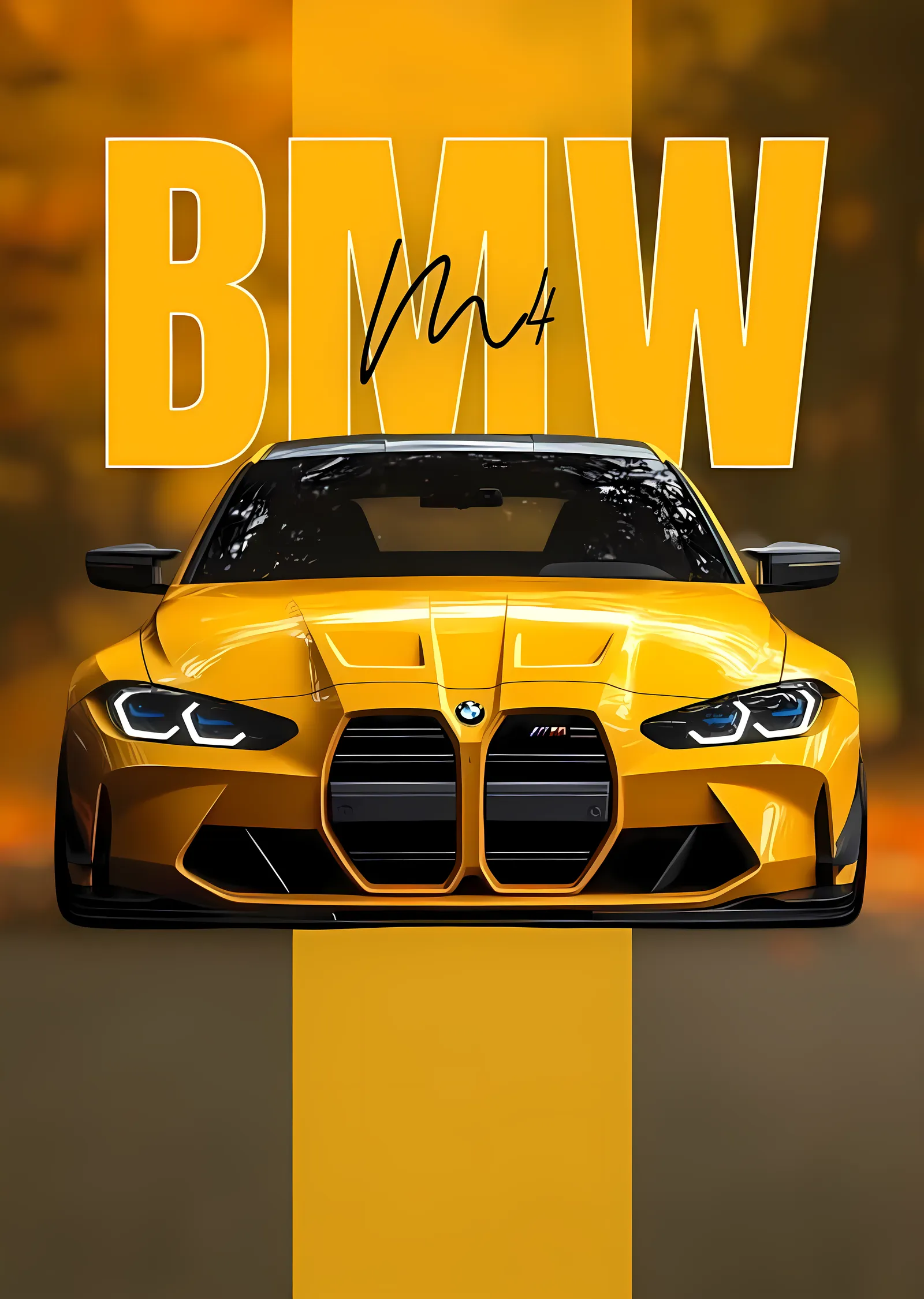 BMW M4 Sarı Araba metal tablo