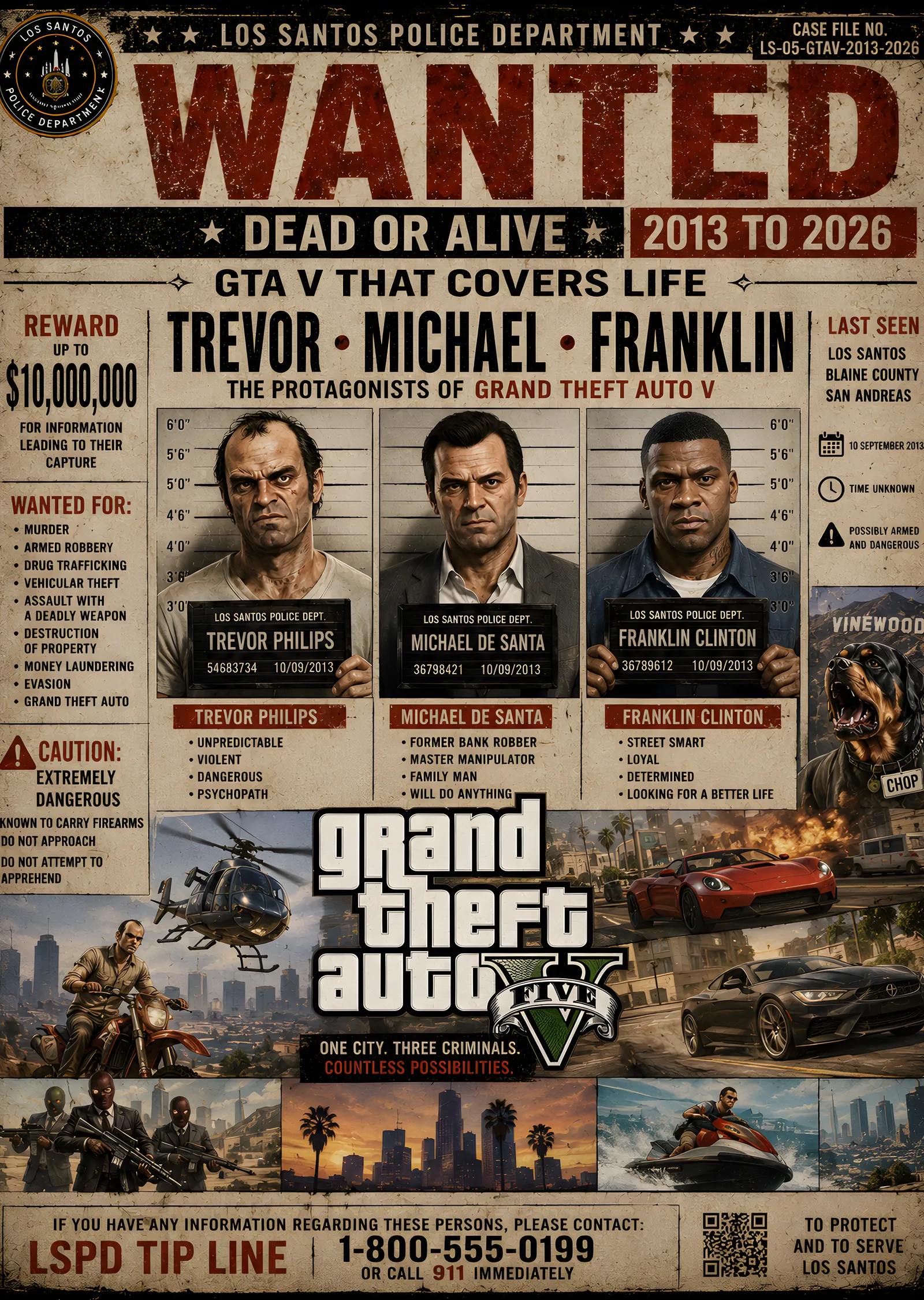 GTA V - Wanted: Trevor, Michael, Franklin metal tablo