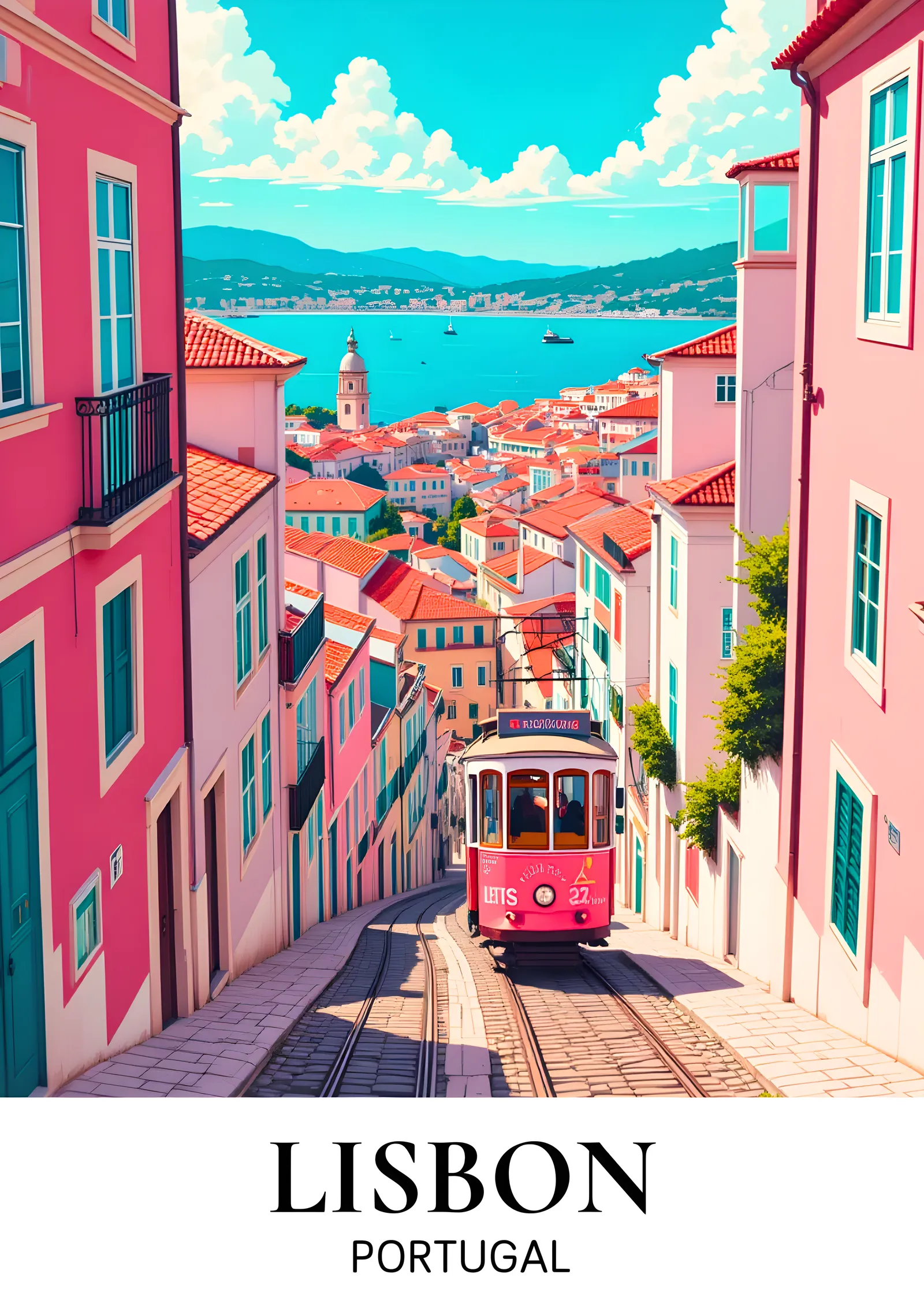 Lisbon'da Renkli Tren Seyahati metal tablo