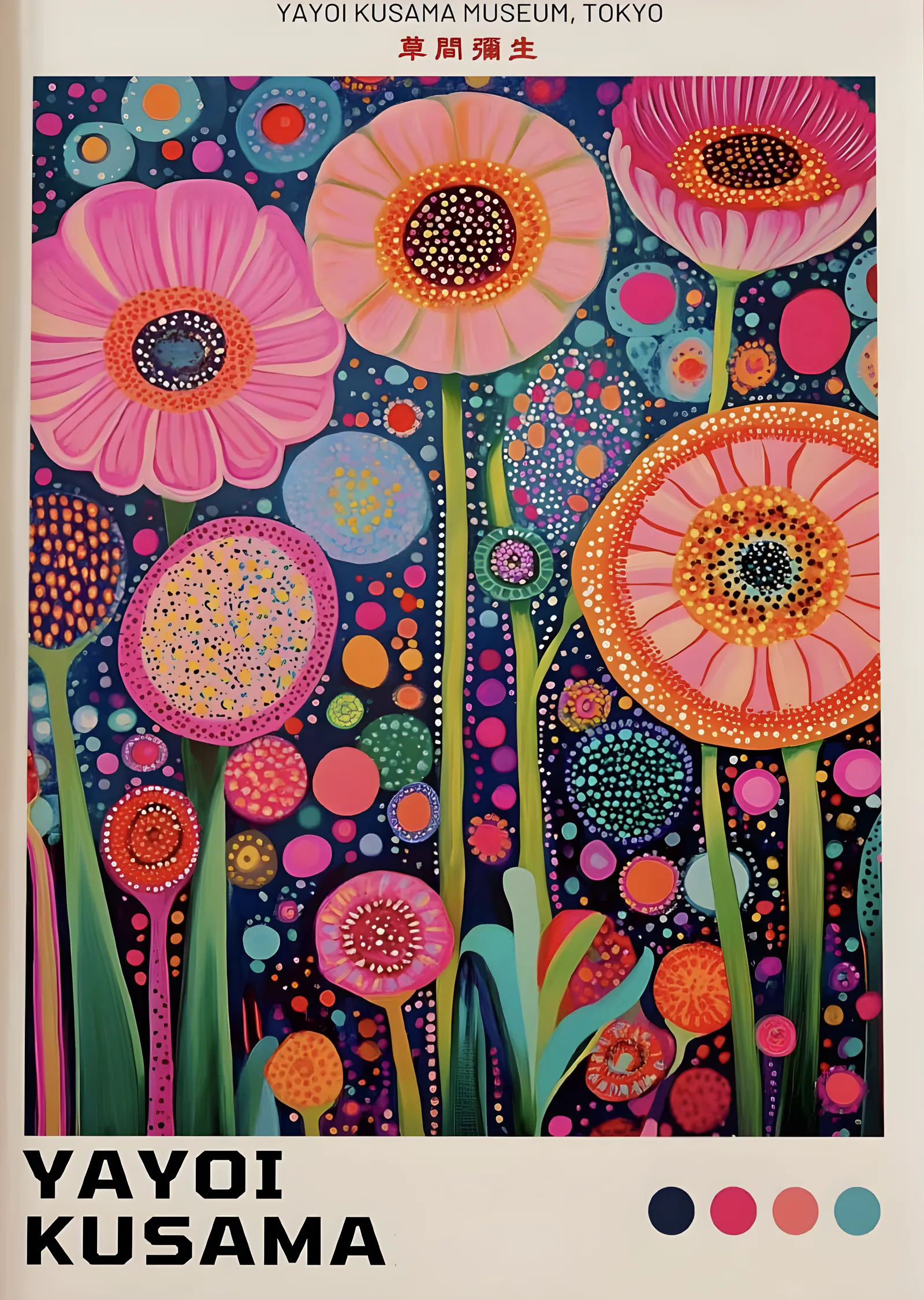 Yayoi Kusama: Çiçekler metal tablo