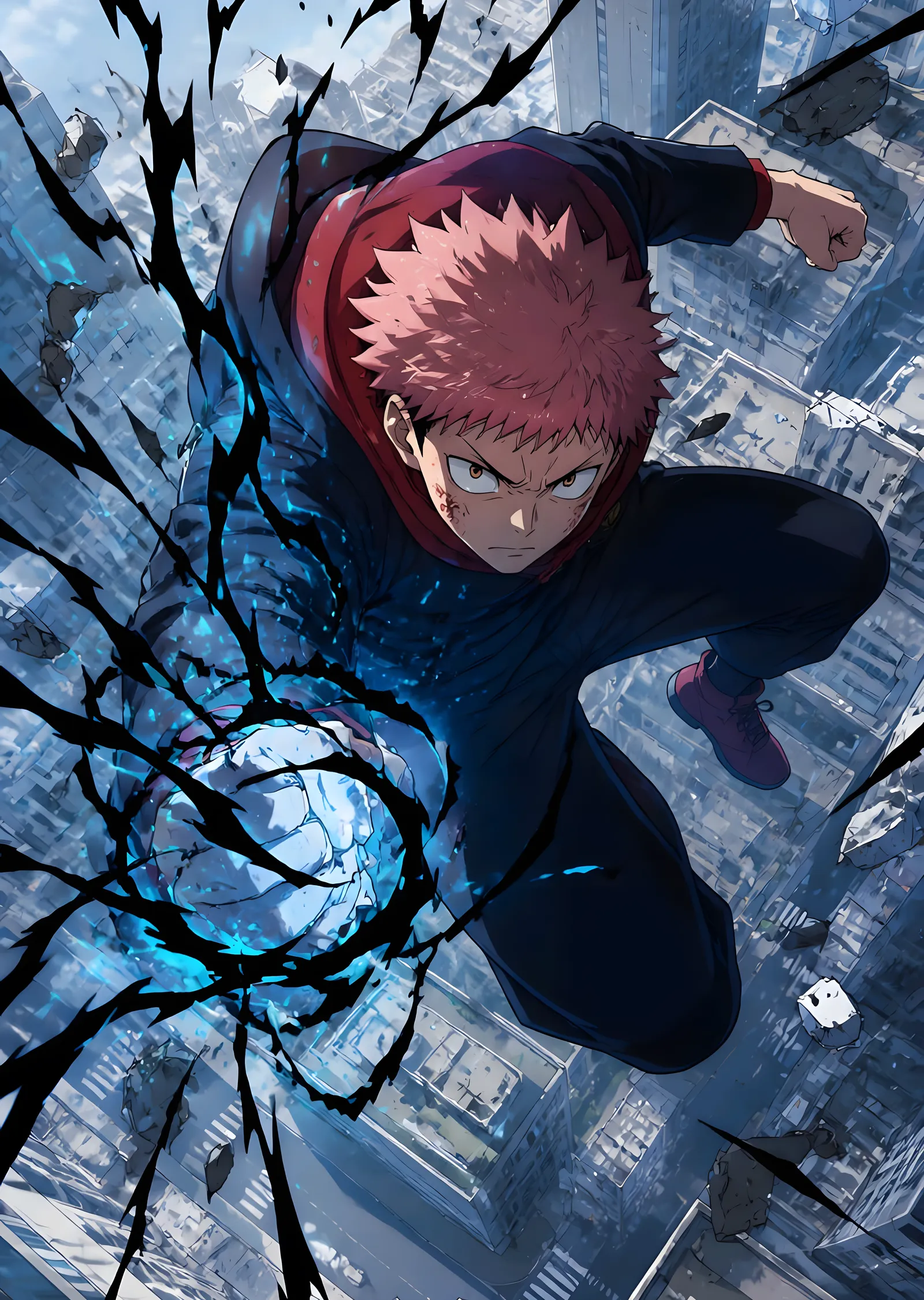 Jujutsu Kaisen - Şehrin Üzerinde Yuji metal tablo