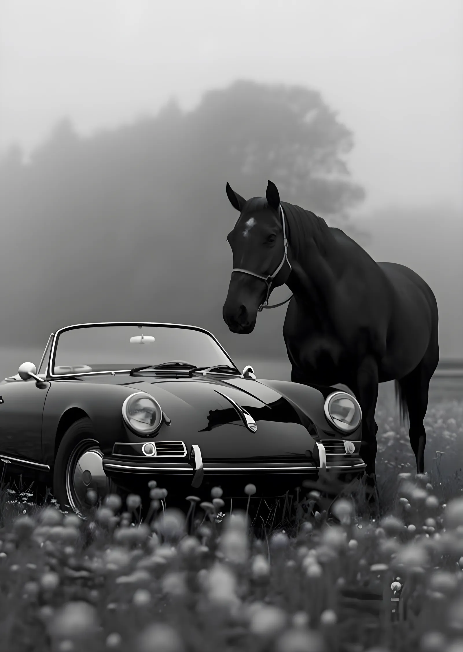 Porsche ve At: Sisli Manzara metal tablo
