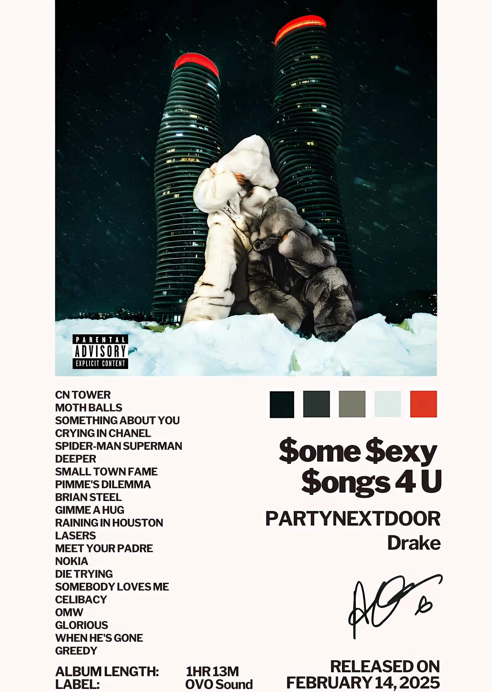 PARTYNEXTDOOR & Drake: $ome $exy $ongs 4 U metal tablo